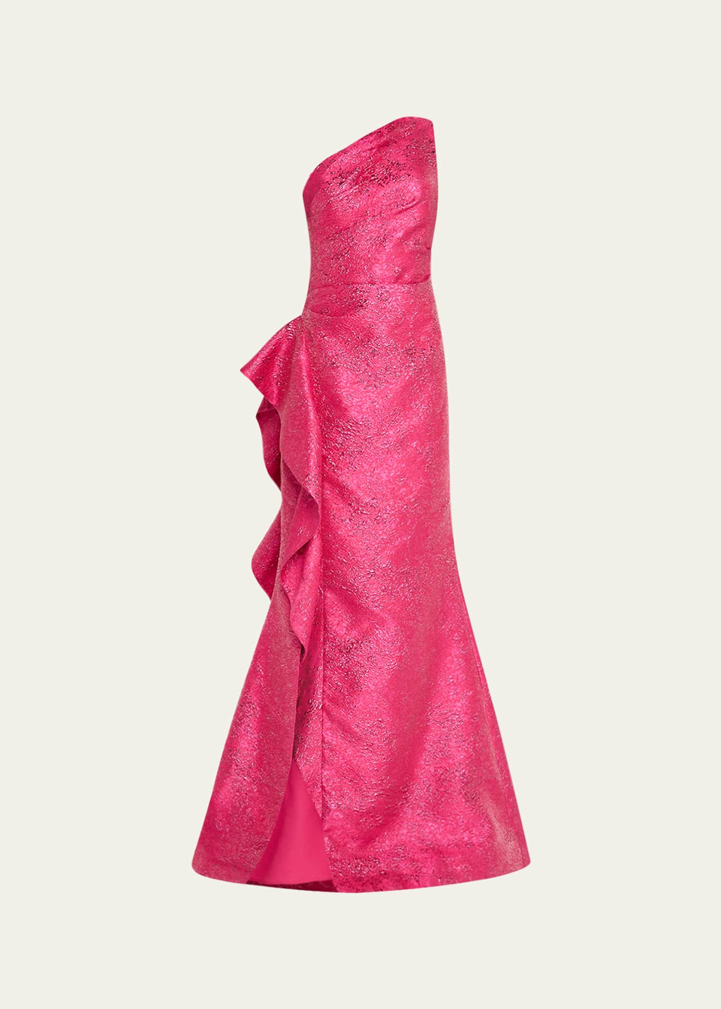 Rickie Freeman for Teri Jon One-Shoulder Metallic Jacquard Trumpet Gown Image 1 of 5