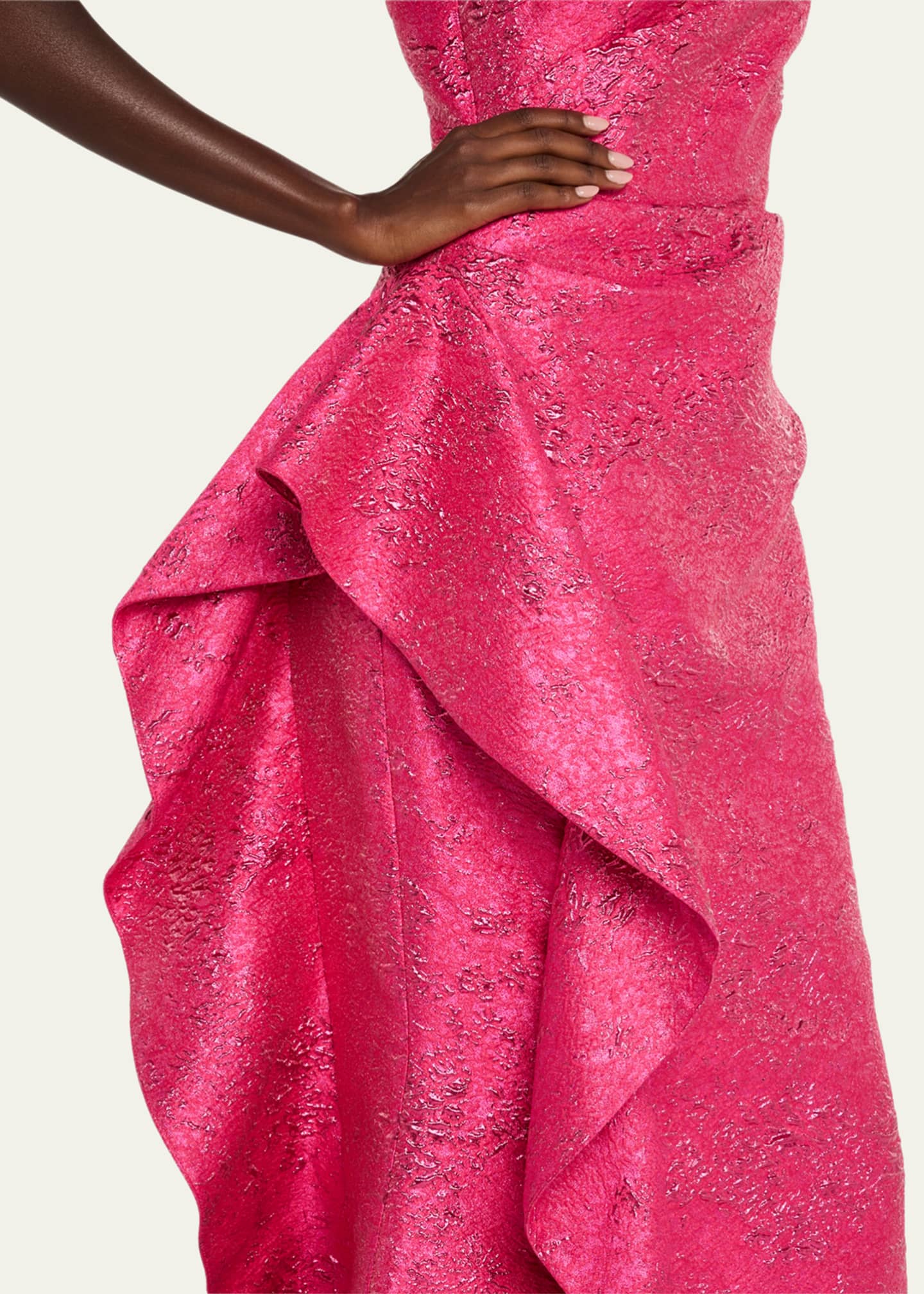 Rickie Freeman for Teri Jon One-Shoulder Metallic Jacquard Trumpet Gown Image 5 of 5