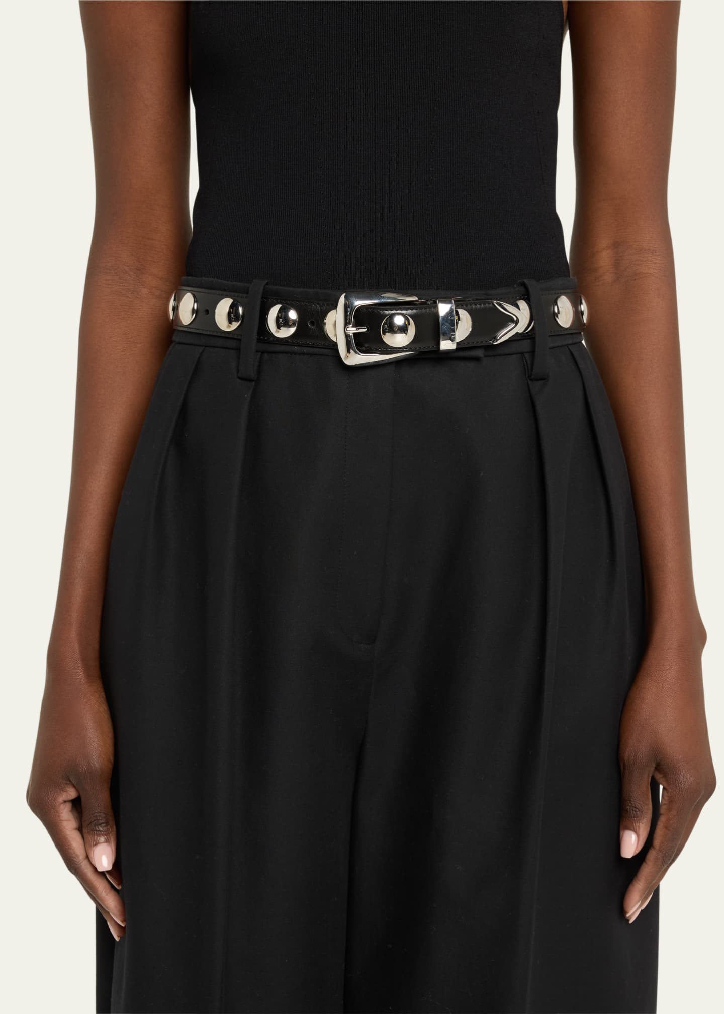 Khaite Benny Silvertone Studded Leather Belt Image 2 of 2