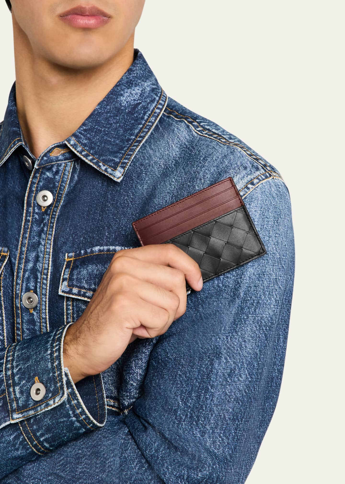 Bottega Veneta Men's Intrecciato Bicolor Leather Card Holder Image 2 of 4