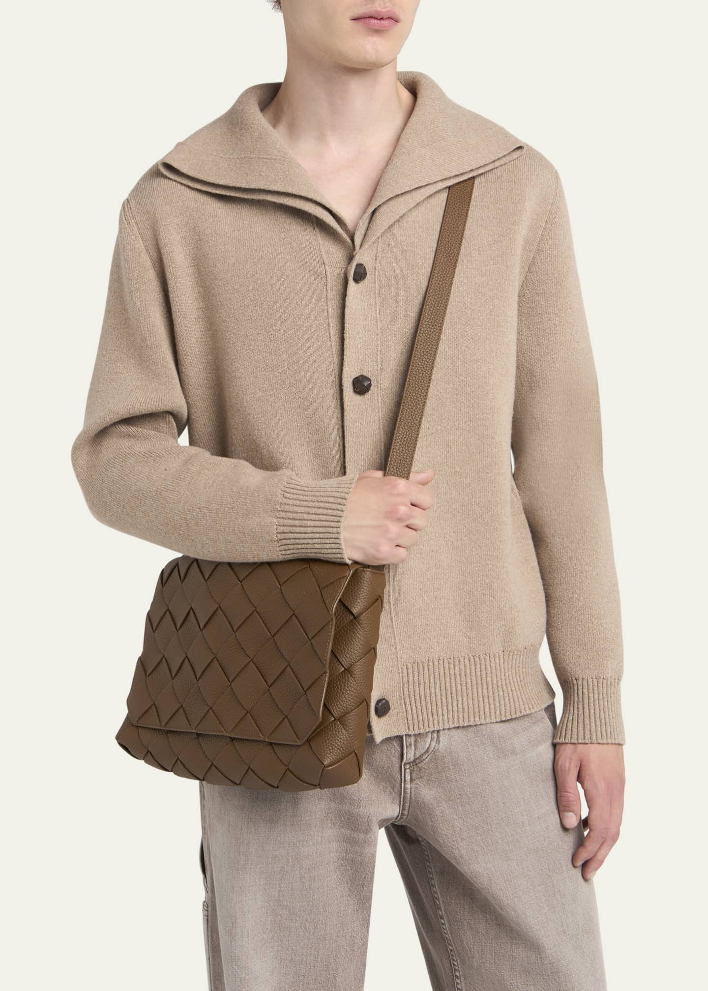 Bottega Veneta Men's Diago Large Intreccio Leather Crossbody Bag