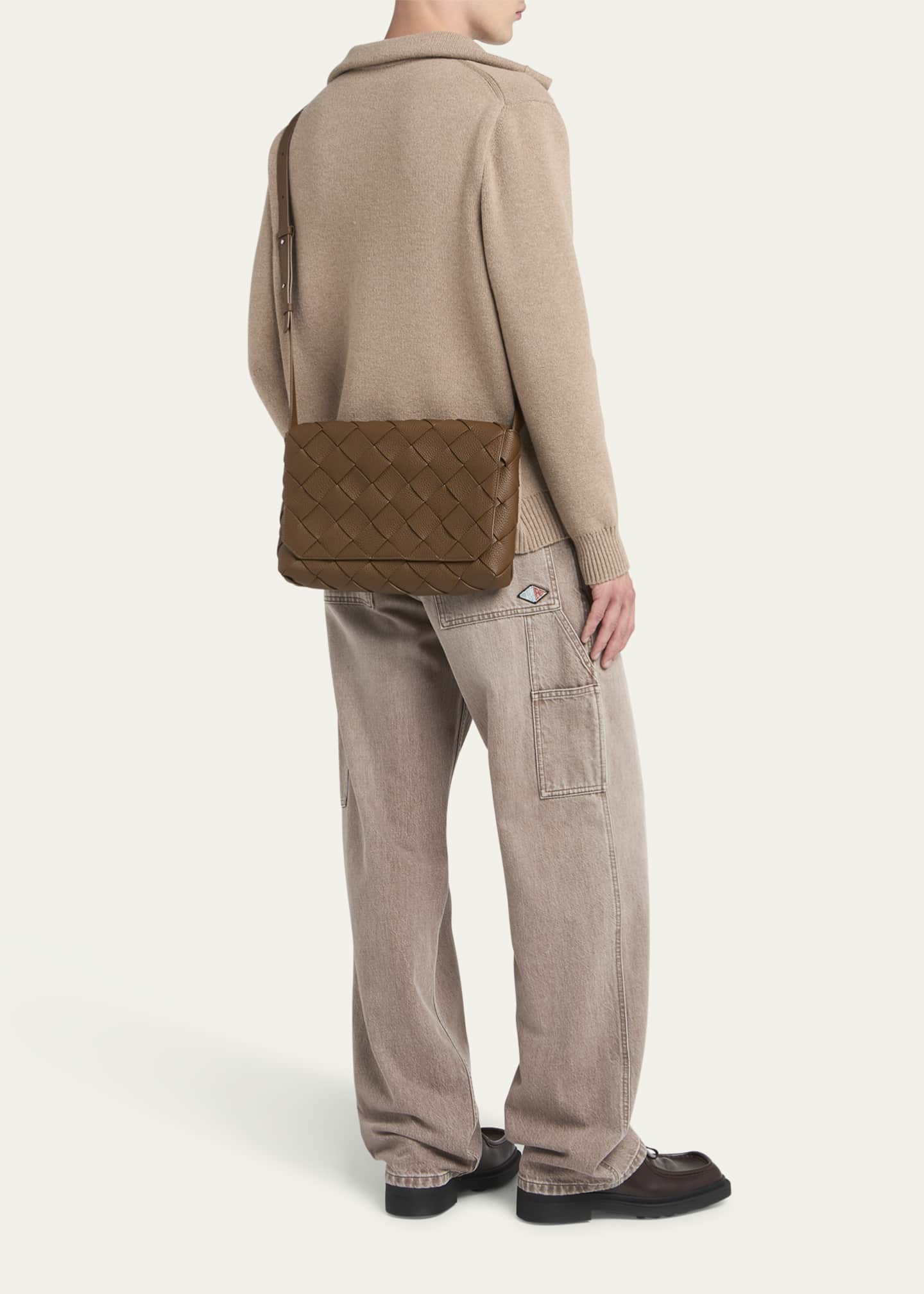 Bottega Veneta Men's Diago Large Intreccio Leather Crossbody Bag