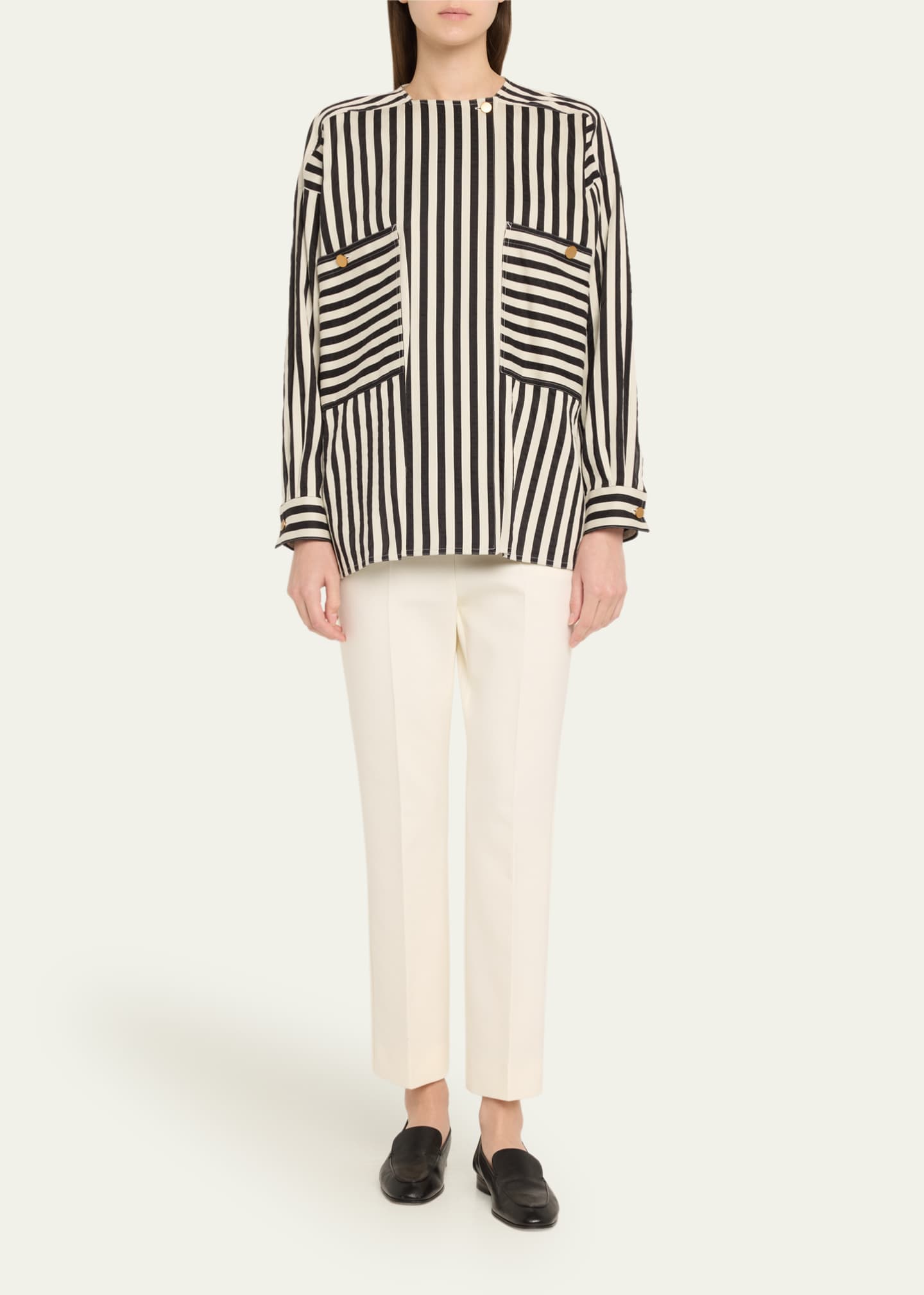 Max Mara Paio Stripe Long-Sleeve Silk Shirt Jacket Image 2 of 5