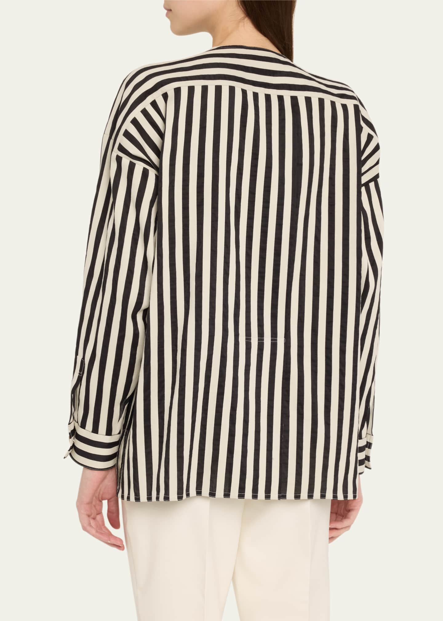Max Mara Paio Stripe Long-Sleeve Silk Shirt Jacket Image 3 of 5