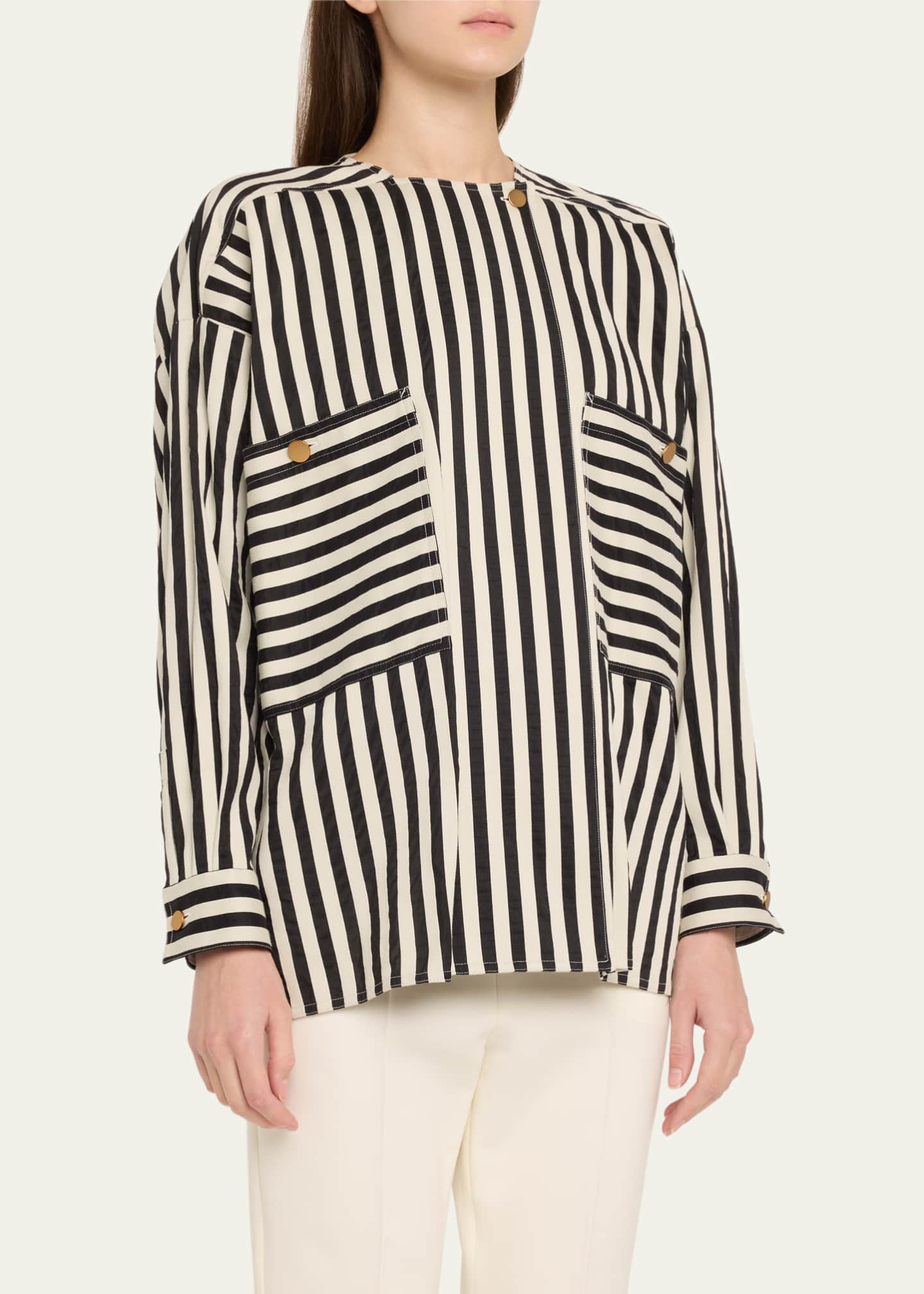 Max Mara Paio Stripe Long-Sleeve Silk Shirt Jacket Image 4 of 5