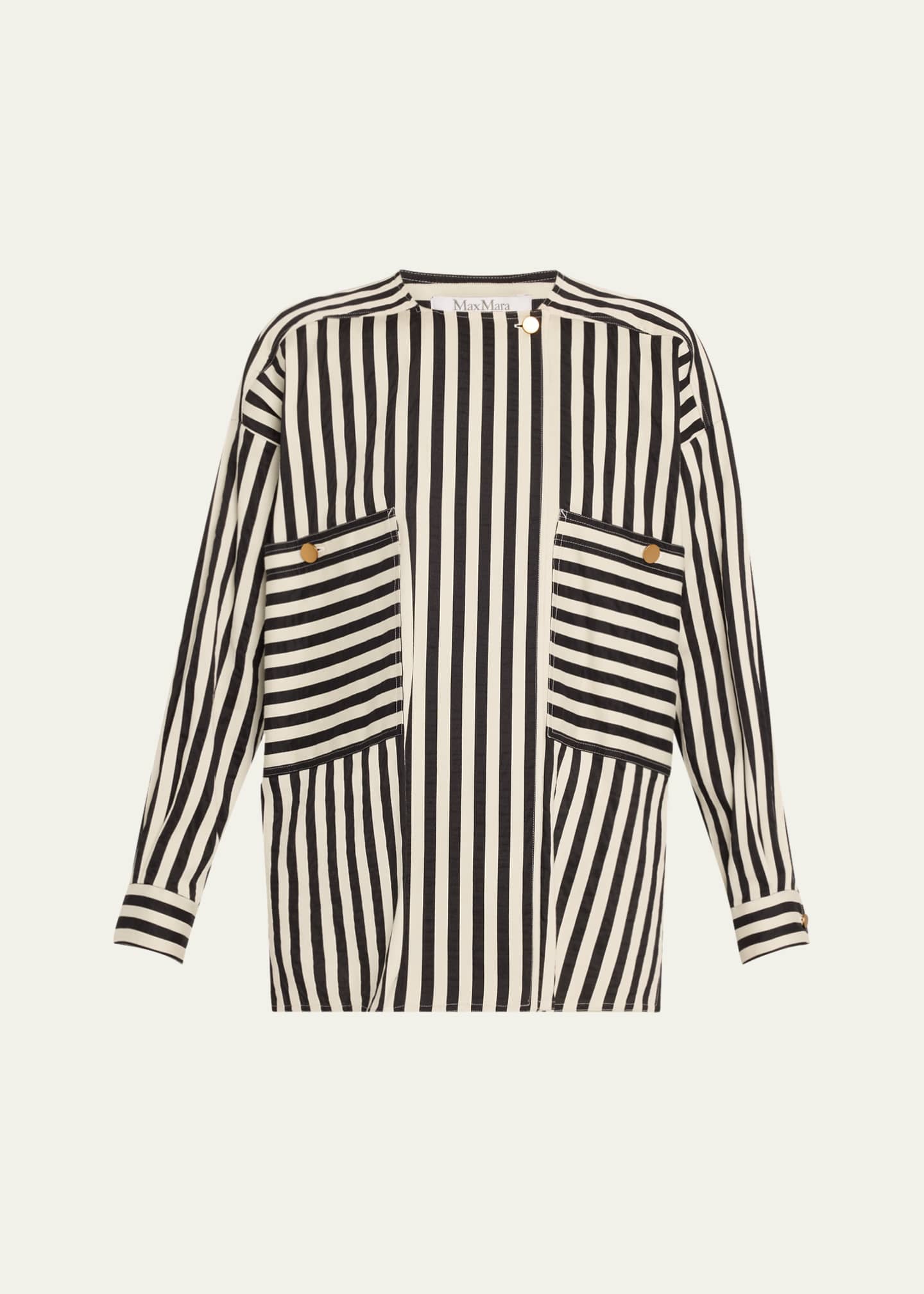 Max Mara Paio Stripe Long-Sleeve Silk Shirt Jacket Image 1 of 5