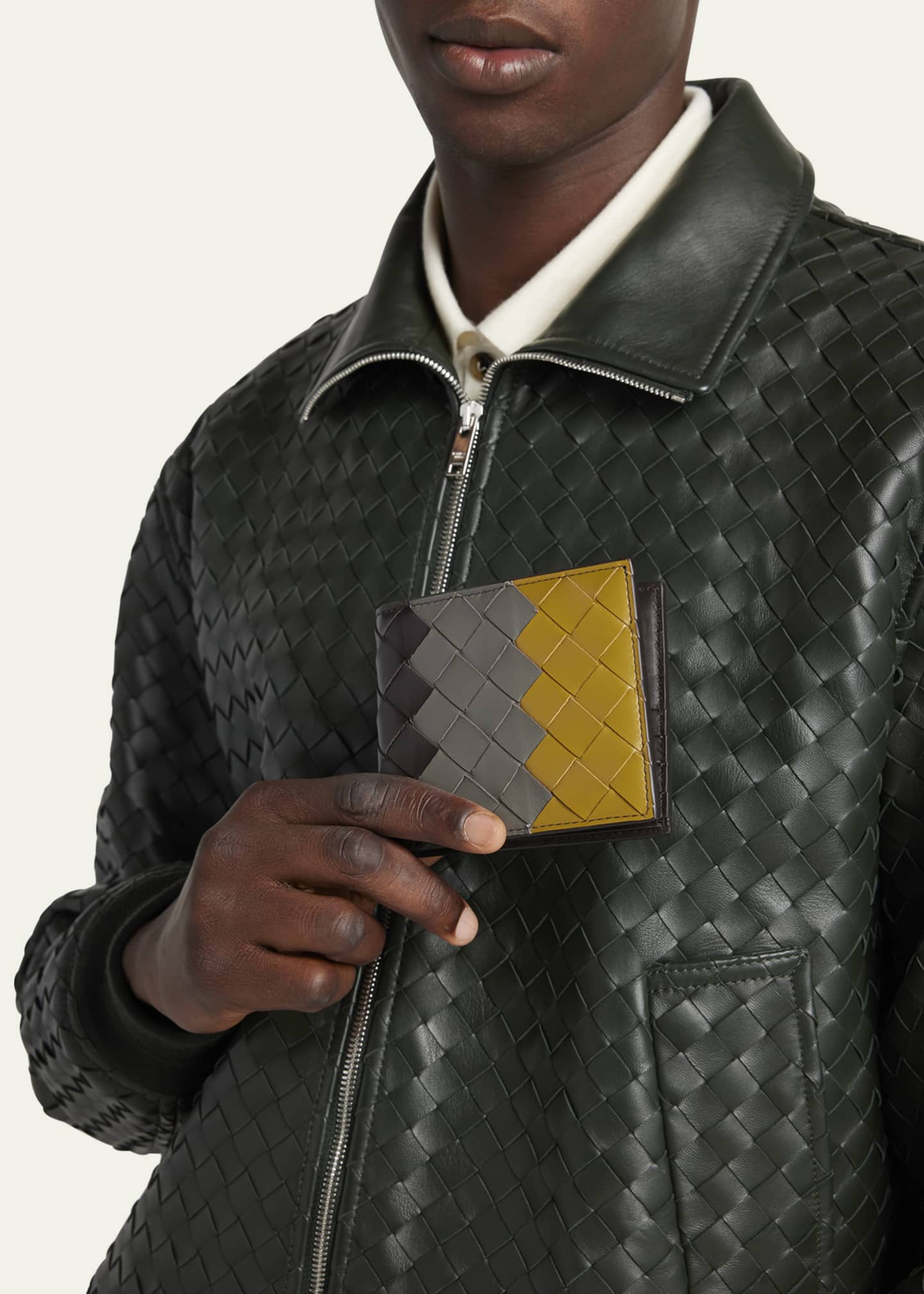 Bottega Veneta Men's Tricolor Intrecciato Leather Bifold Wallet Image 2 of 4