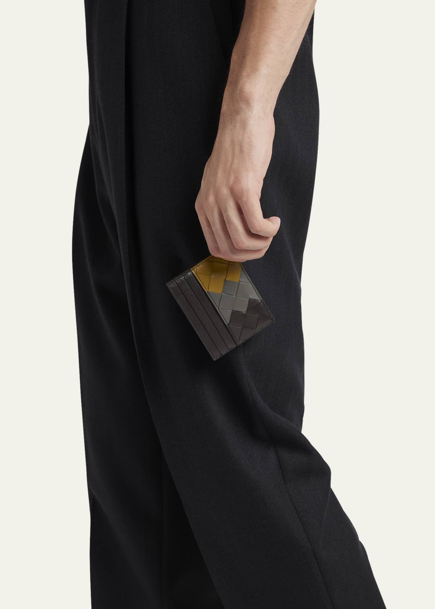 Bottega Veneta Men's Tricolor Intrecciato Leather Card Holder Image 2 of 4