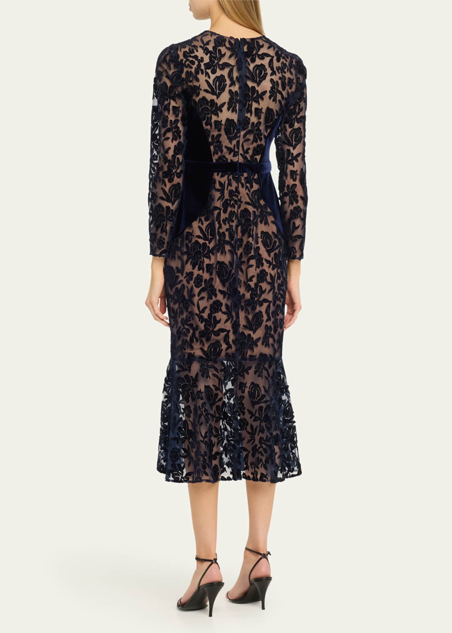 Marchesa Notte Cutwork Velvet & Tulle Midi Dress Image 3 of 5