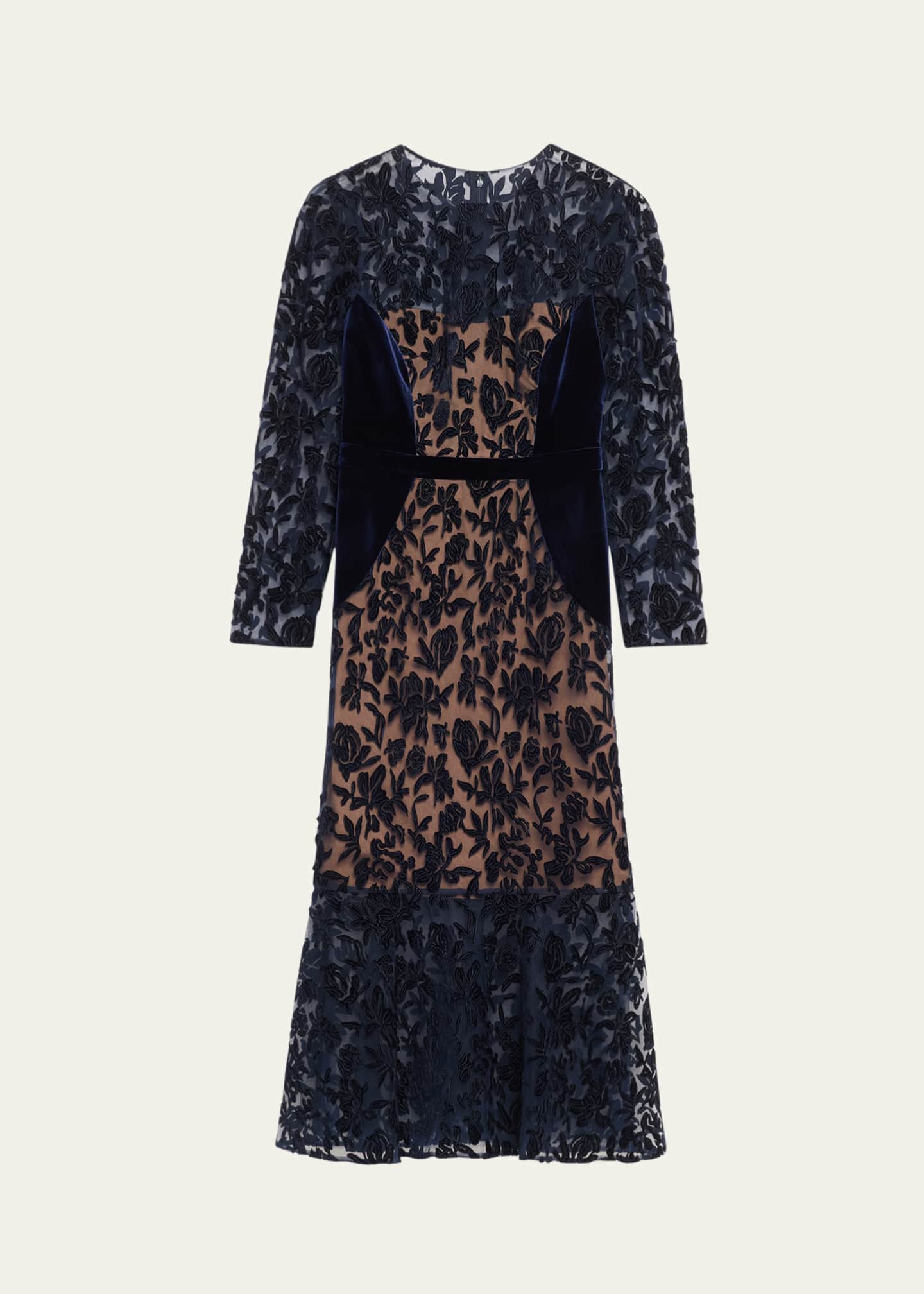 Marchesa Notte Cutwork Velvet & Tulle Midi Dress Image 1 of 5