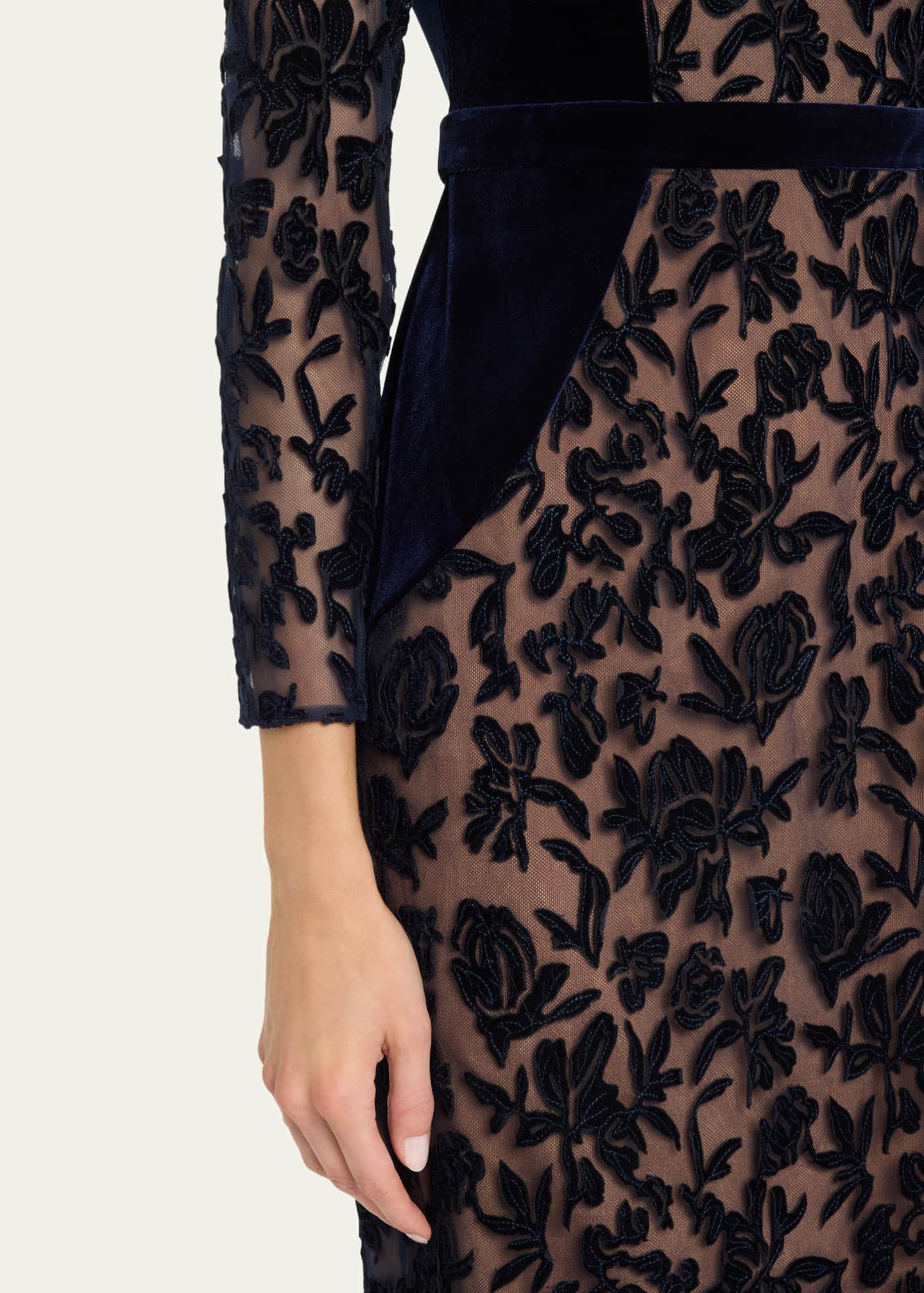 Marchesa Notte Cutwork Velvet & Tulle Midi Dress Image 5 of 5