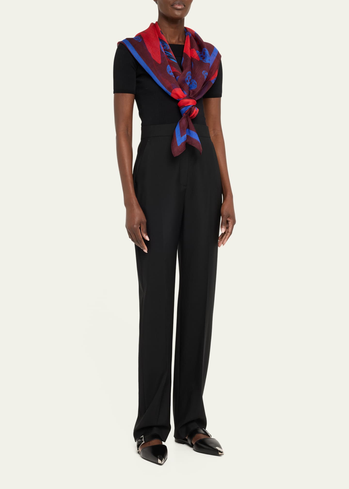 McQueen Classic Skull and Lily Silk Chiffon Scarf Image 2 of 4