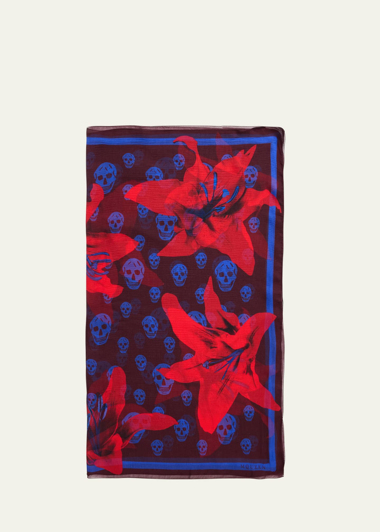 McQueen Classic Skull and Lily Silk Chiffon Scarf Image 1 of 4