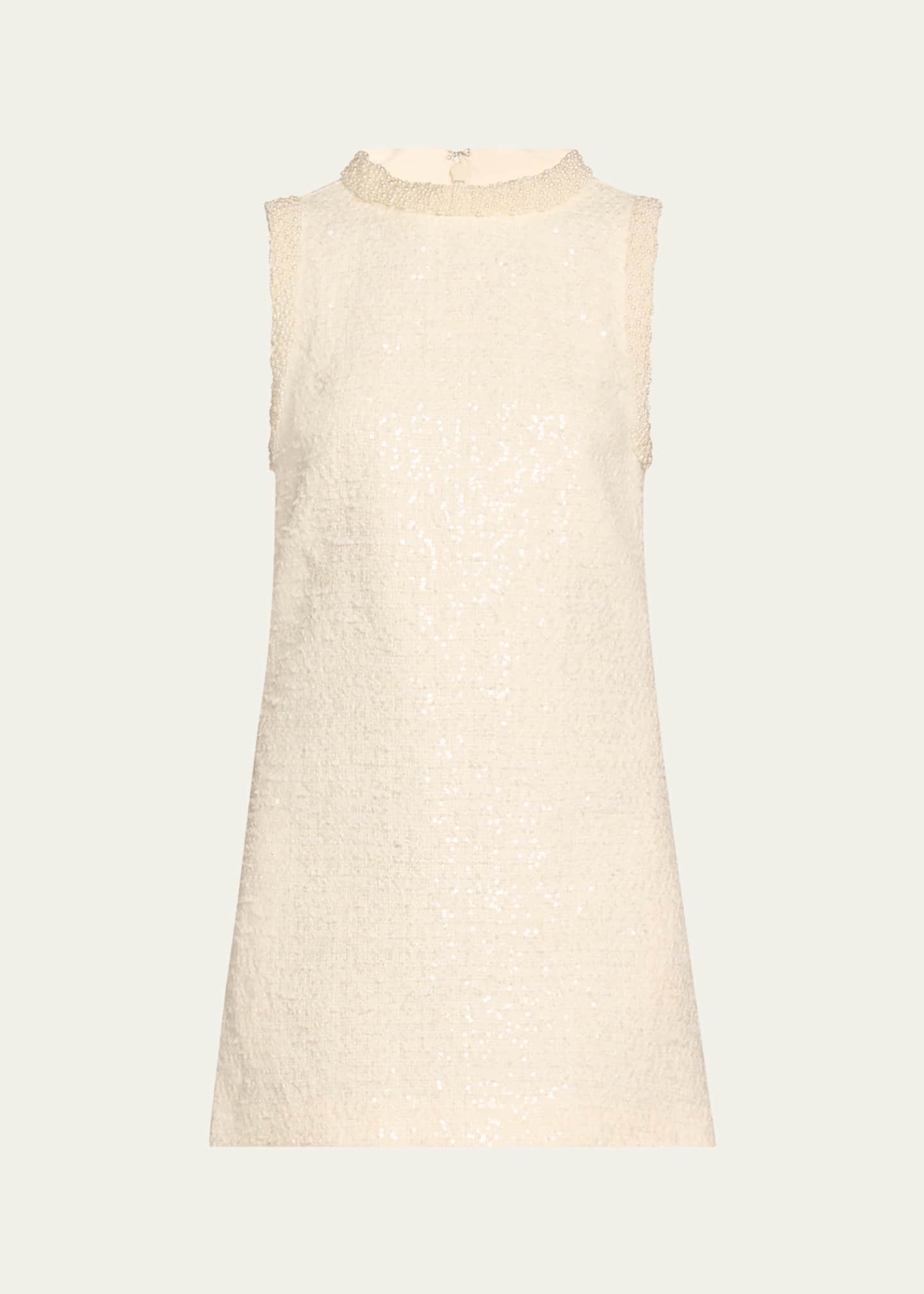 Boucle Pearly-Trim Mini Dress
