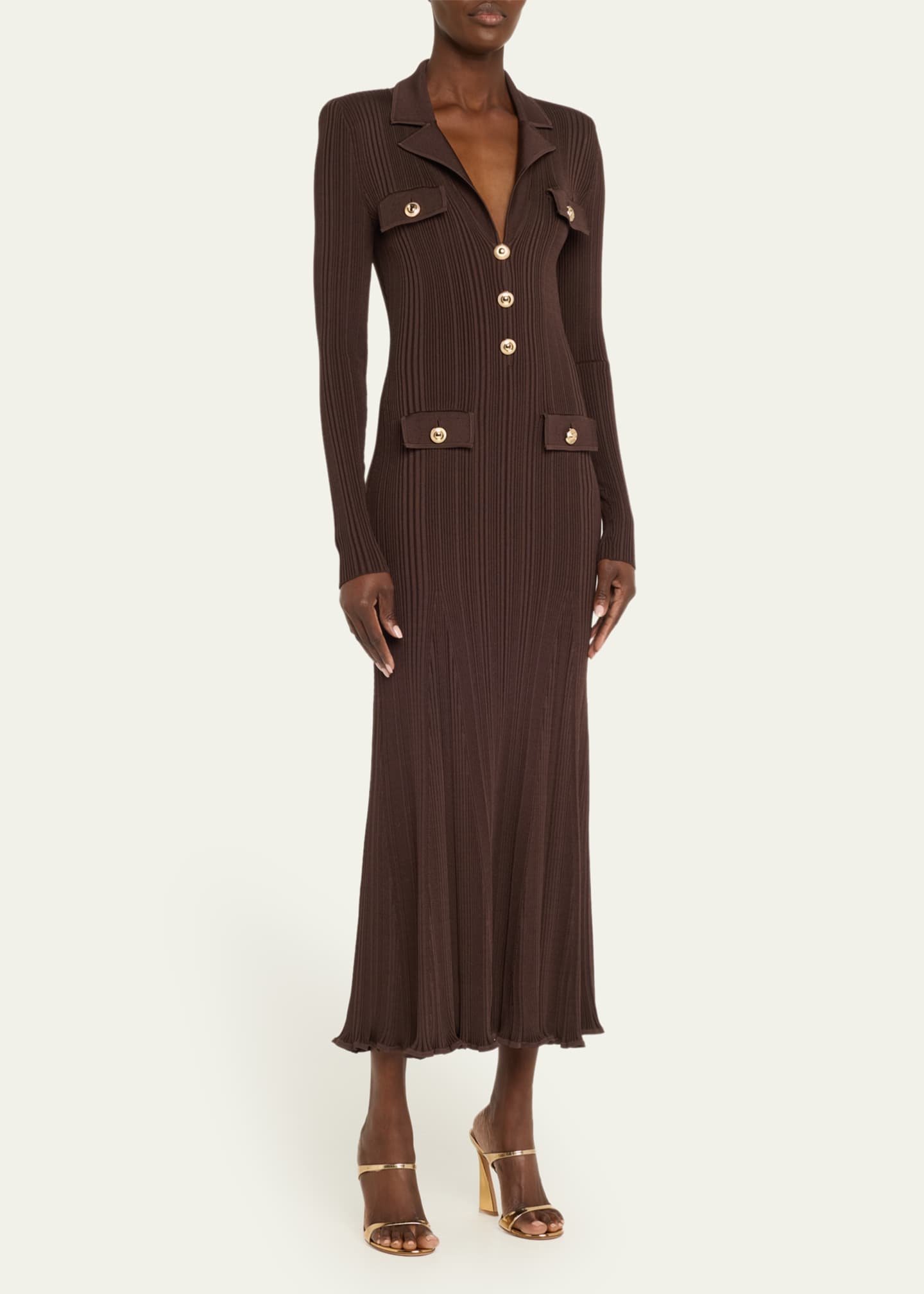 Self-Portrait Rib-Knit Midi Dress Image 4 of 5