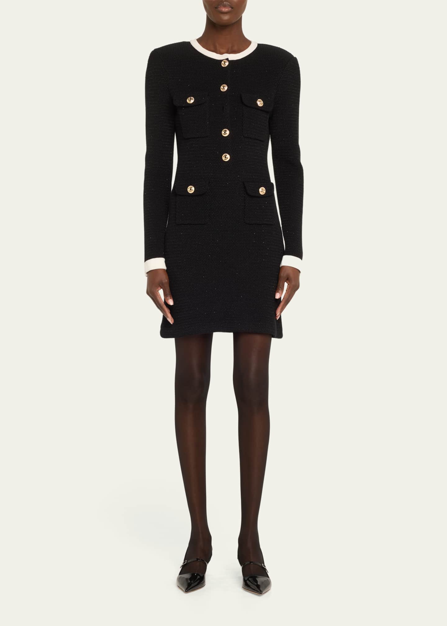 Self-Portrait Knit Contrast-Collar Mini Dress Image 2 of 5