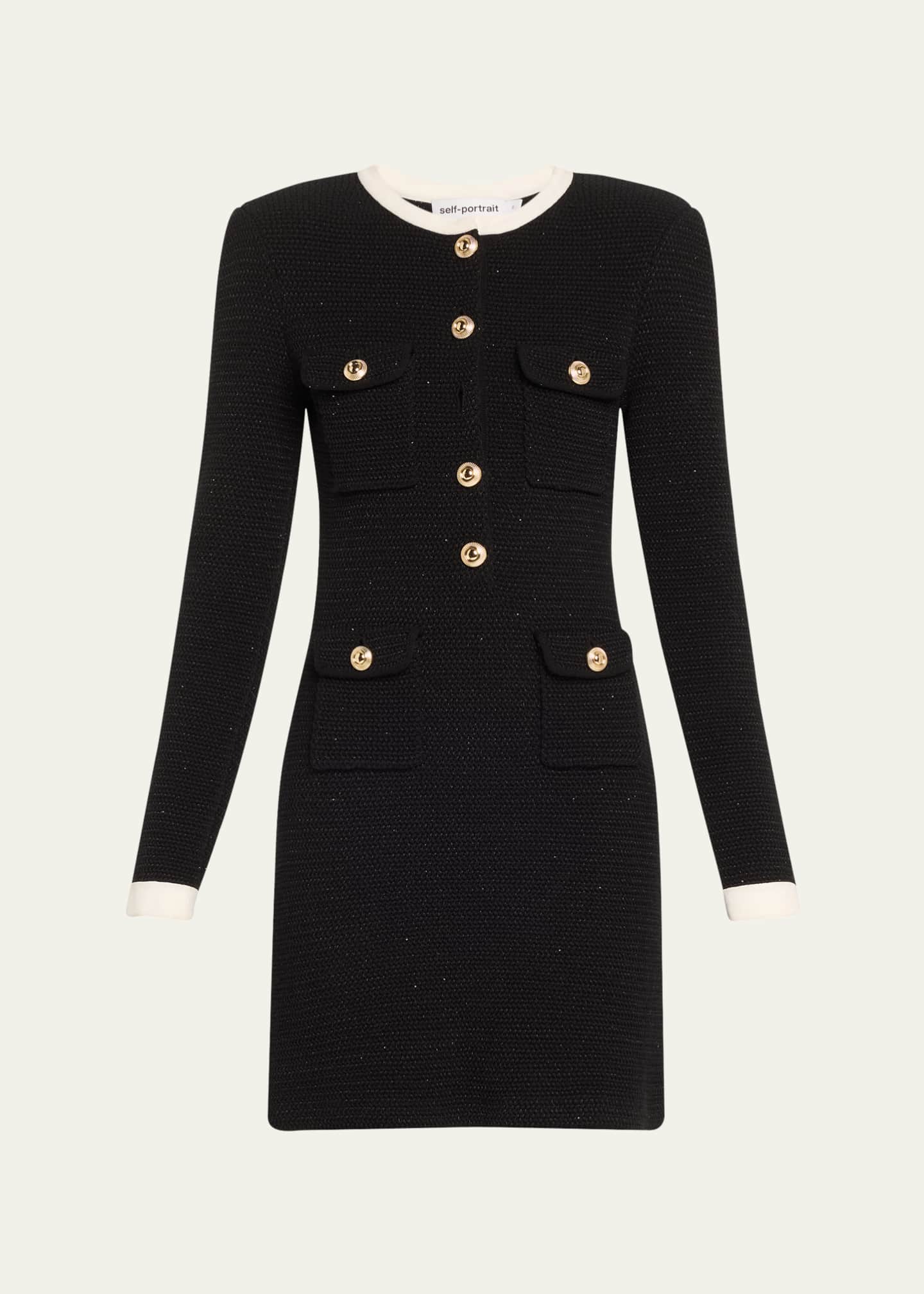 Self-Portrait Knit Contrast-Collar Mini Dress Image 1 of 5