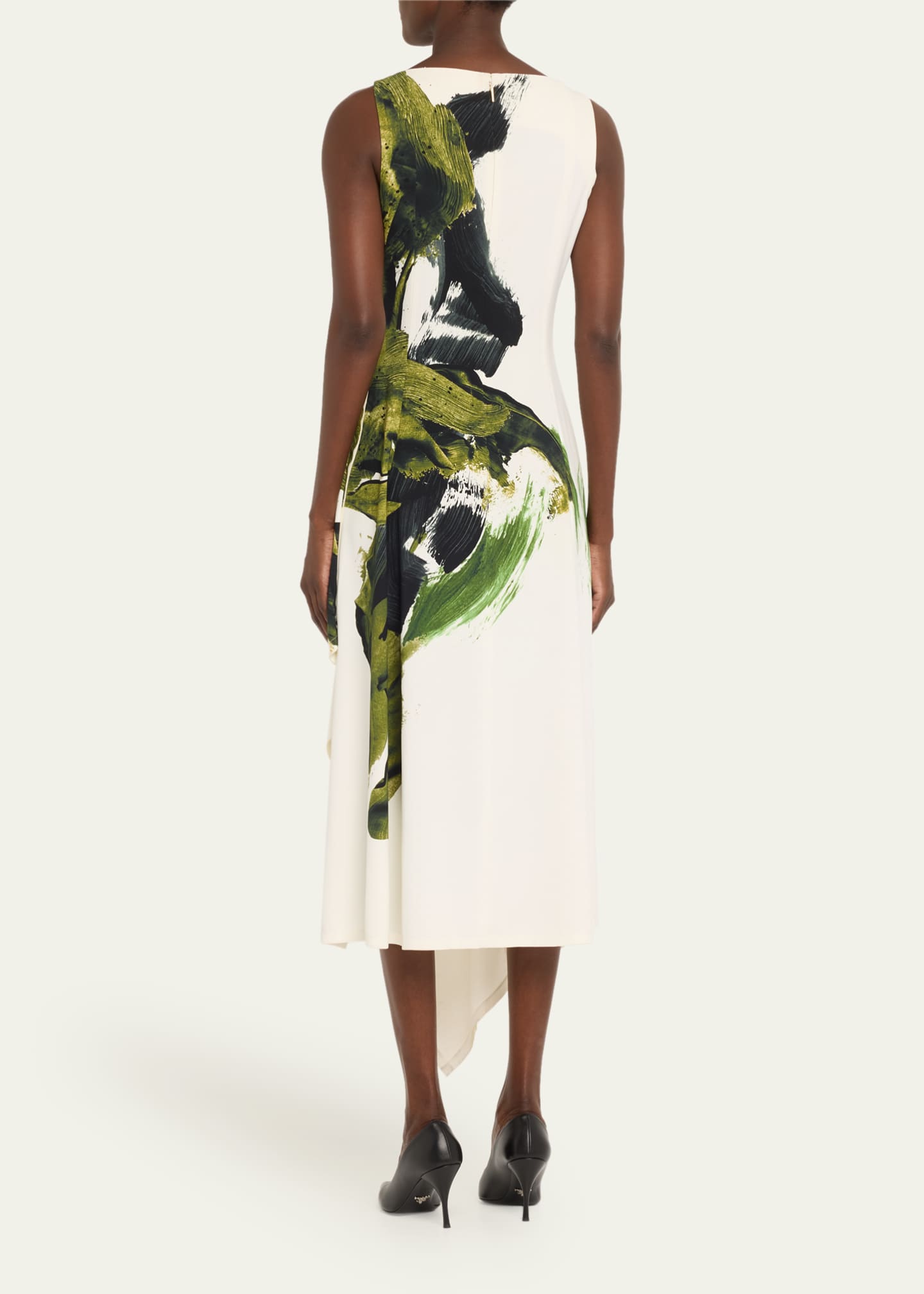 Brushstroke Boatneck Fit-Flare Crepe Dress
