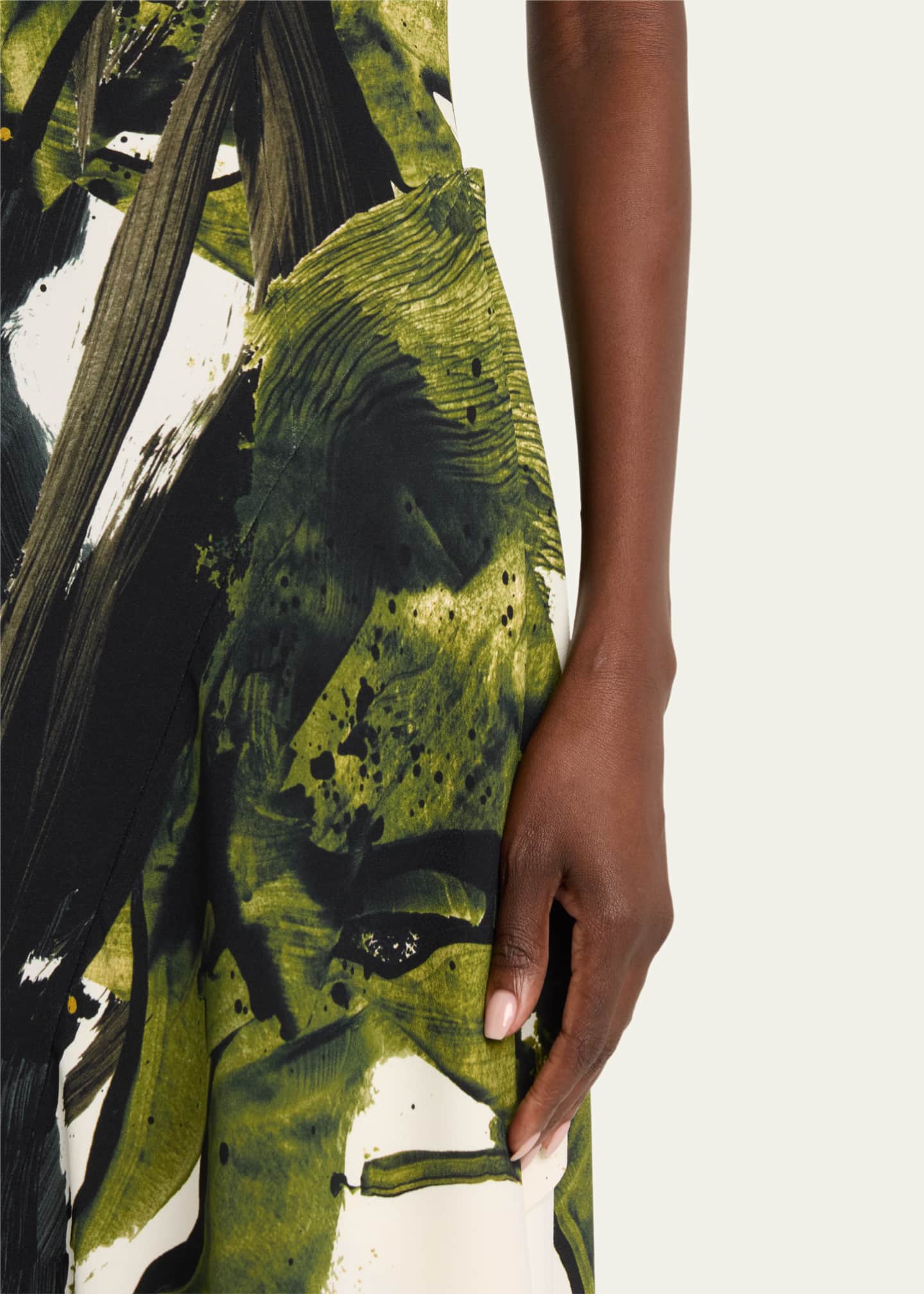 Brushstroke Boatneck Fit-Flare Crepe Dress