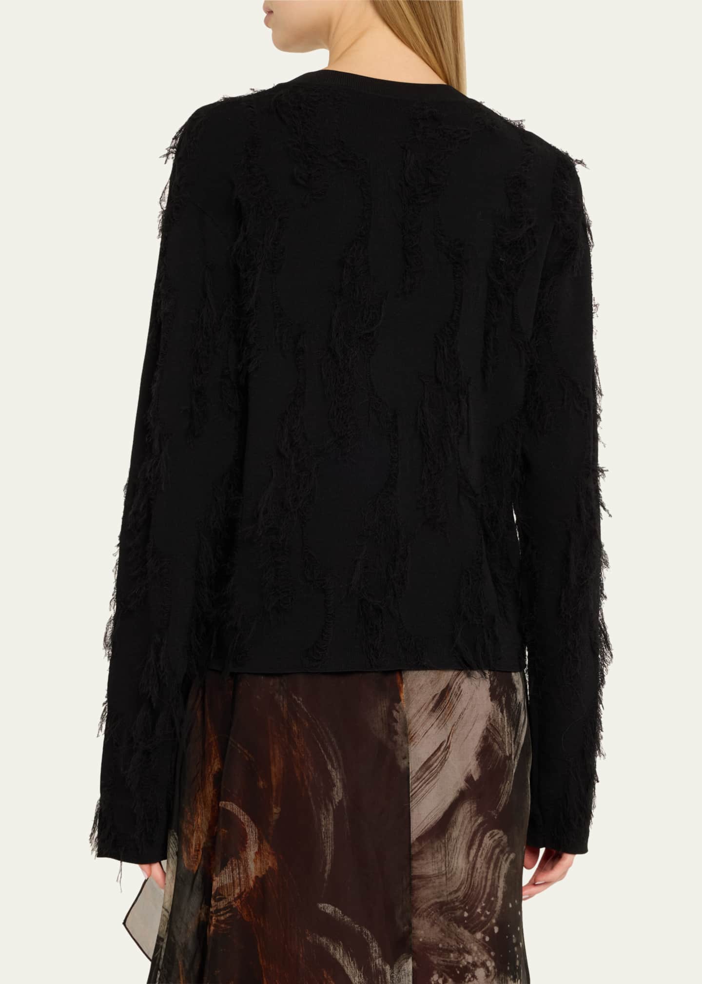 Brushstroke Fray Jacquard Zip-Up Cardigan - Thumbnail 3