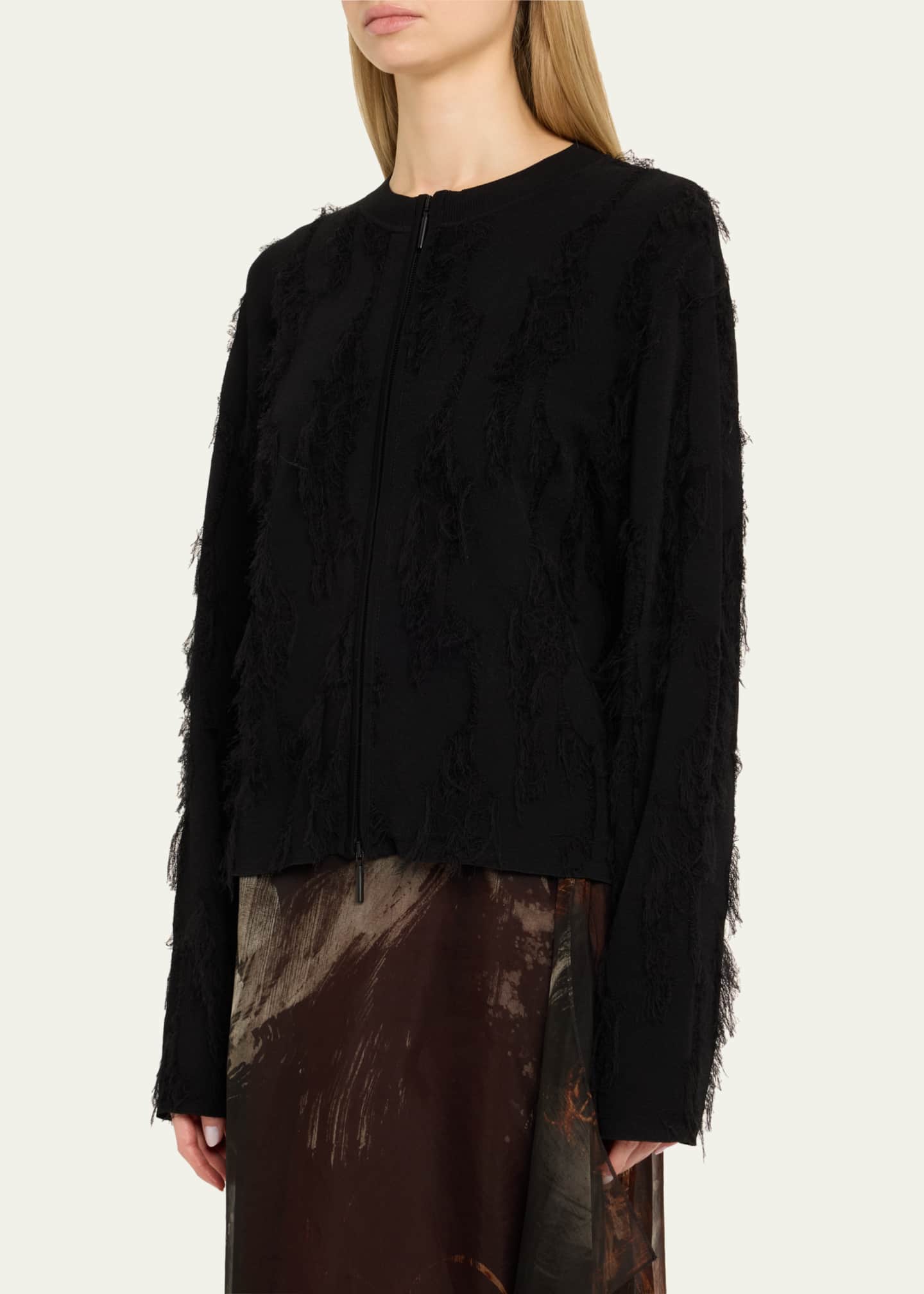 Brushstroke Fray Jacquard Zip-Up Cardigan - Thumbnail 4