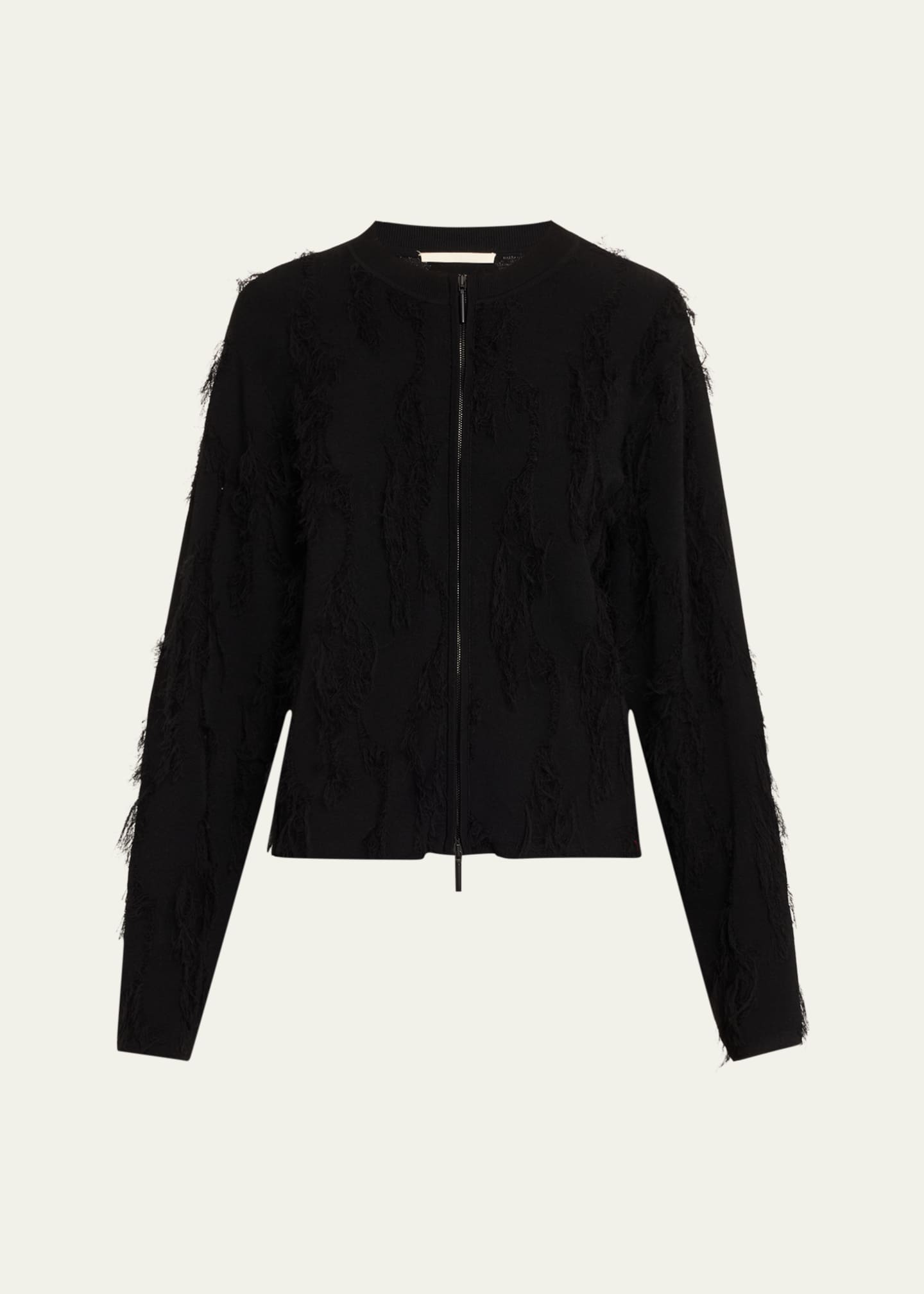 Brushstroke Fray Jacquard Zip-Up Cardigan