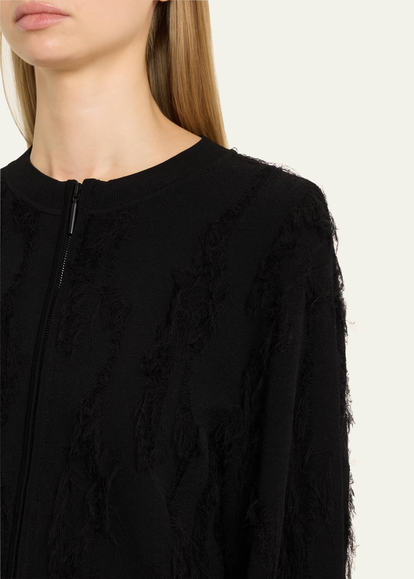 Brushstroke Fray Jacquard Zip-Up Cardigan - Thumbnail 5