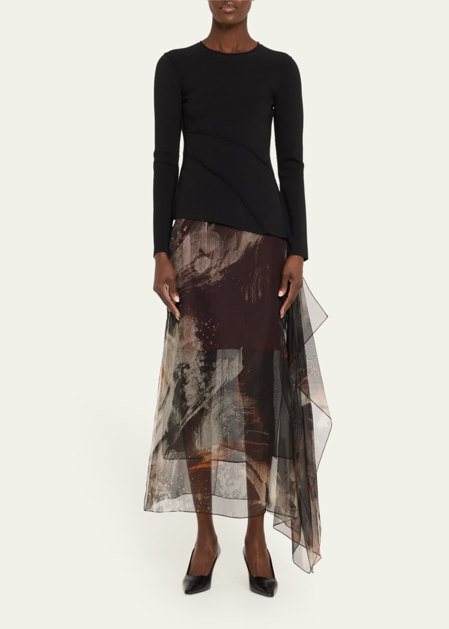 Jason Wu Collection Brushstroke Print Silk Organza Skirt Image 2 of 5