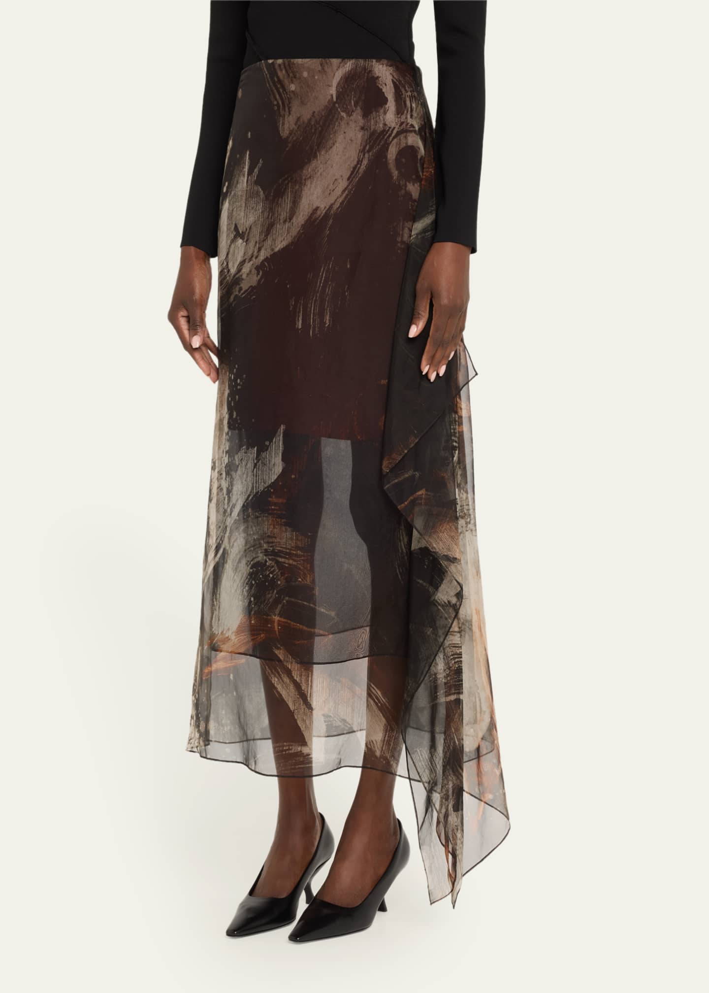 Jason Wu Collection Brushstroke Print Silk Organza Skirt Image 4 of 5