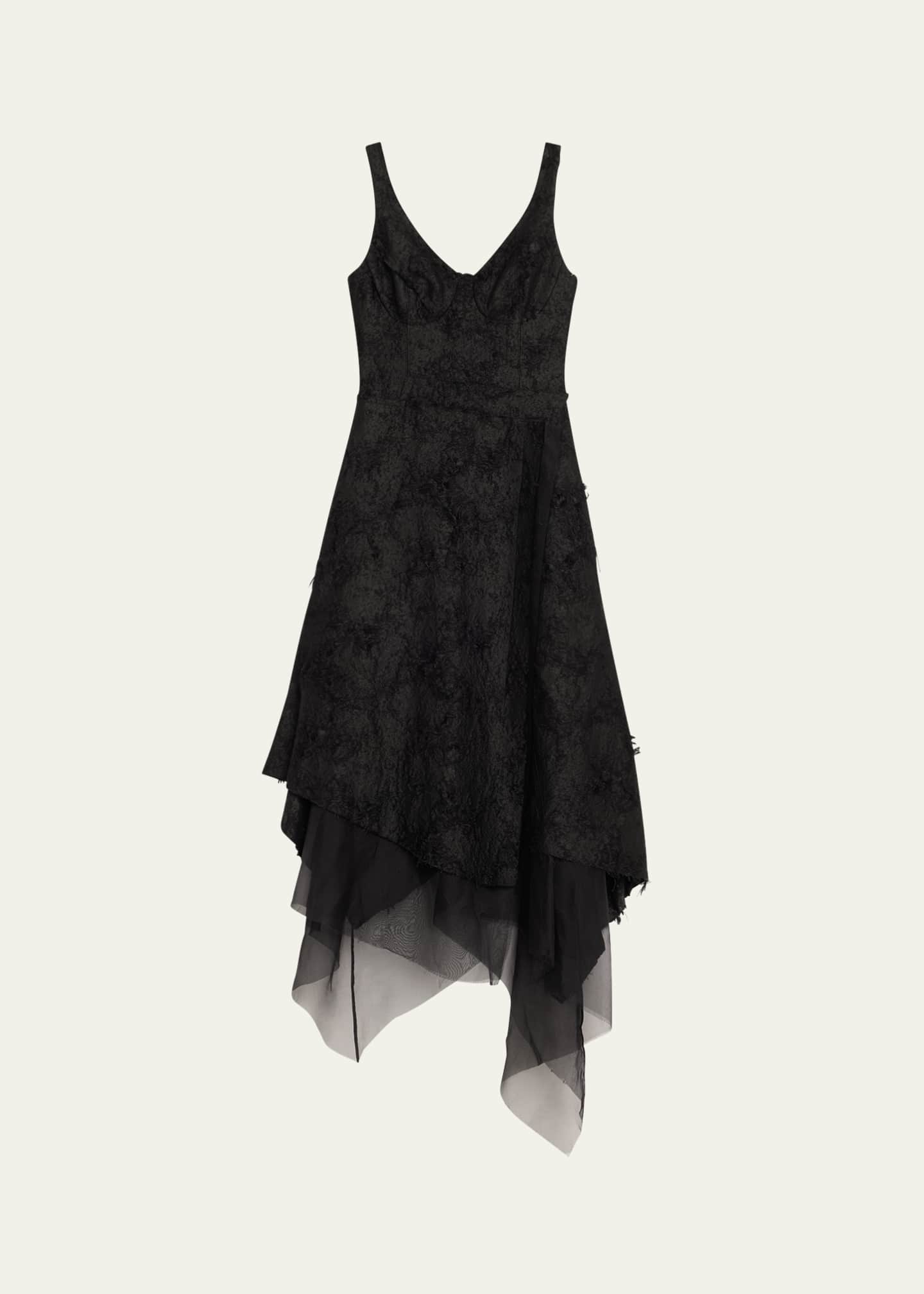 Asymmetrical Fray Jacquard Midi Dress With Bustier