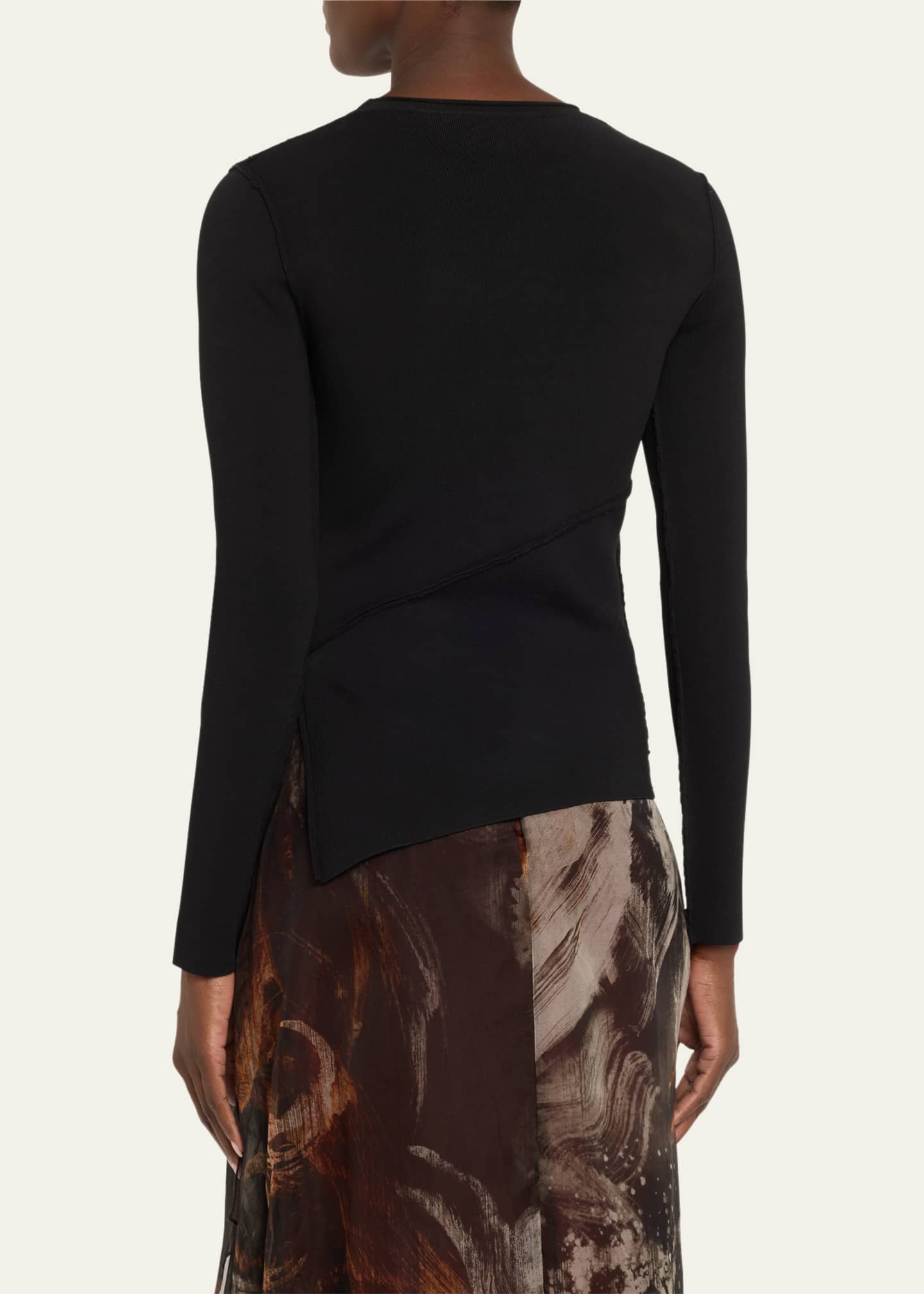 Asymmetrical Seamed Long-Sleeve Sweater - Thumbnail 3