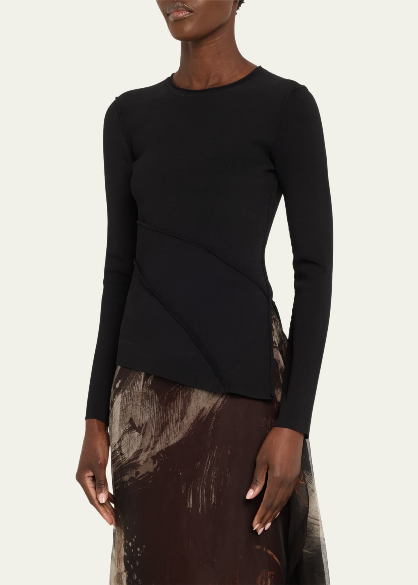Asymmetrical Seamed Long-Sleeve Sweater - Thumbnail 4