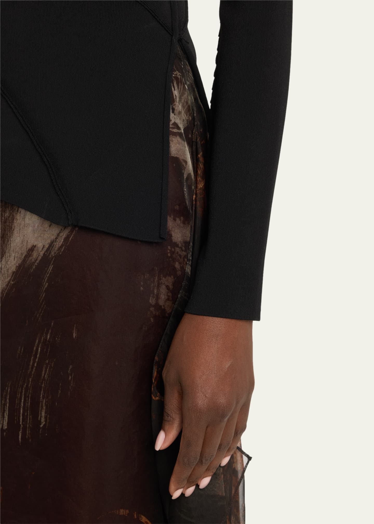 Asymmetrical Seamed Long-Sleeve Sweater - Thumbnail 5