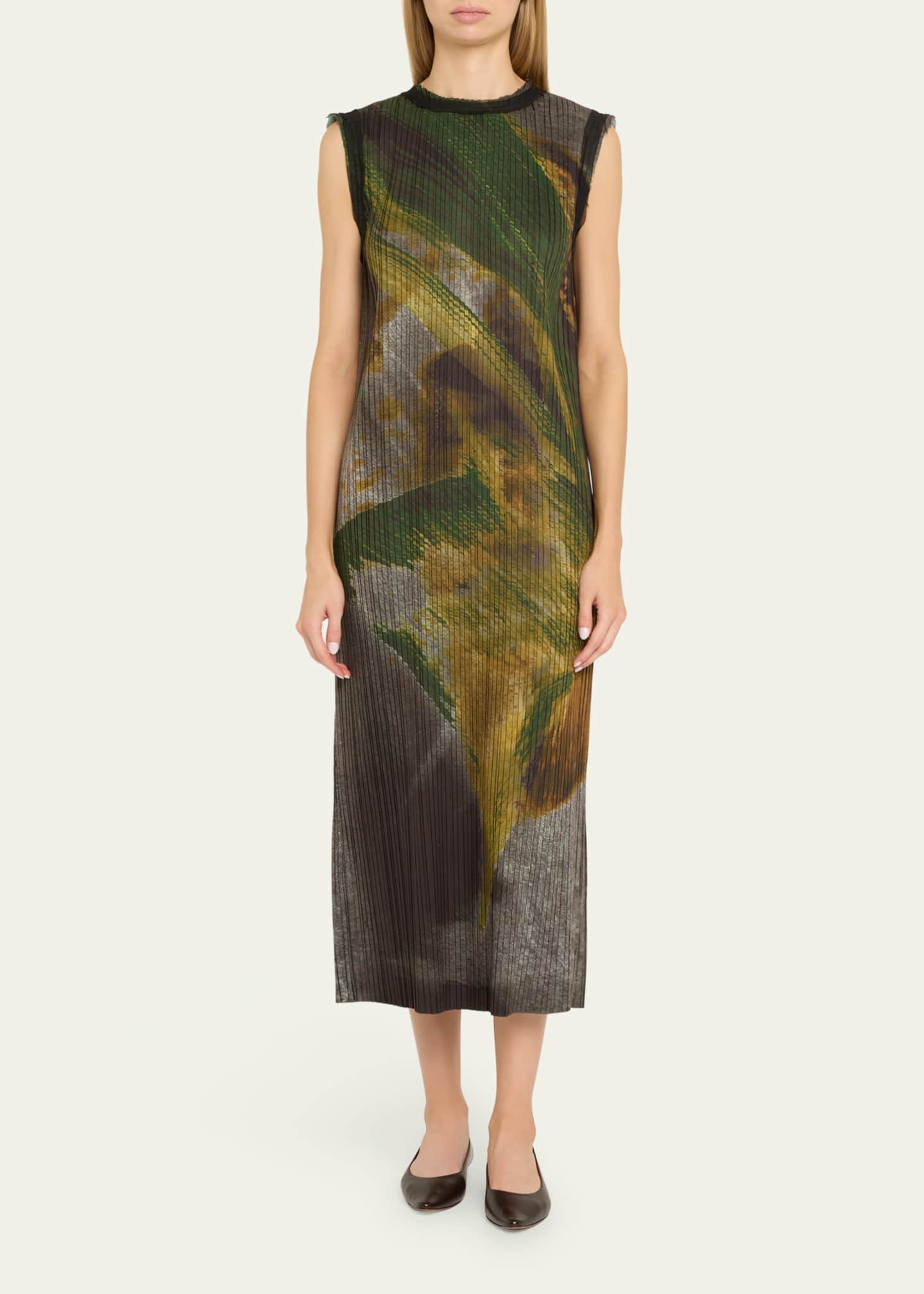 Jason Wu Collection Brushstroke Print Pleated Midi Shift Dress Image 2 of 5