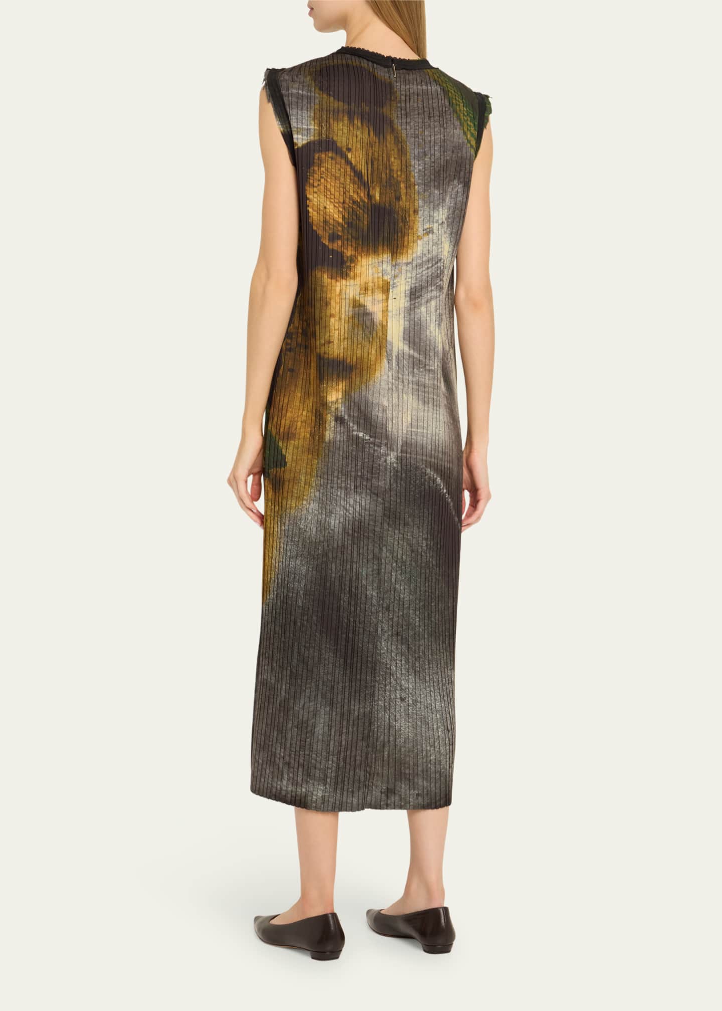 Jason Wu Collection Brushstroke Print Pleated Midi Shift Dress Image 3 of 5
