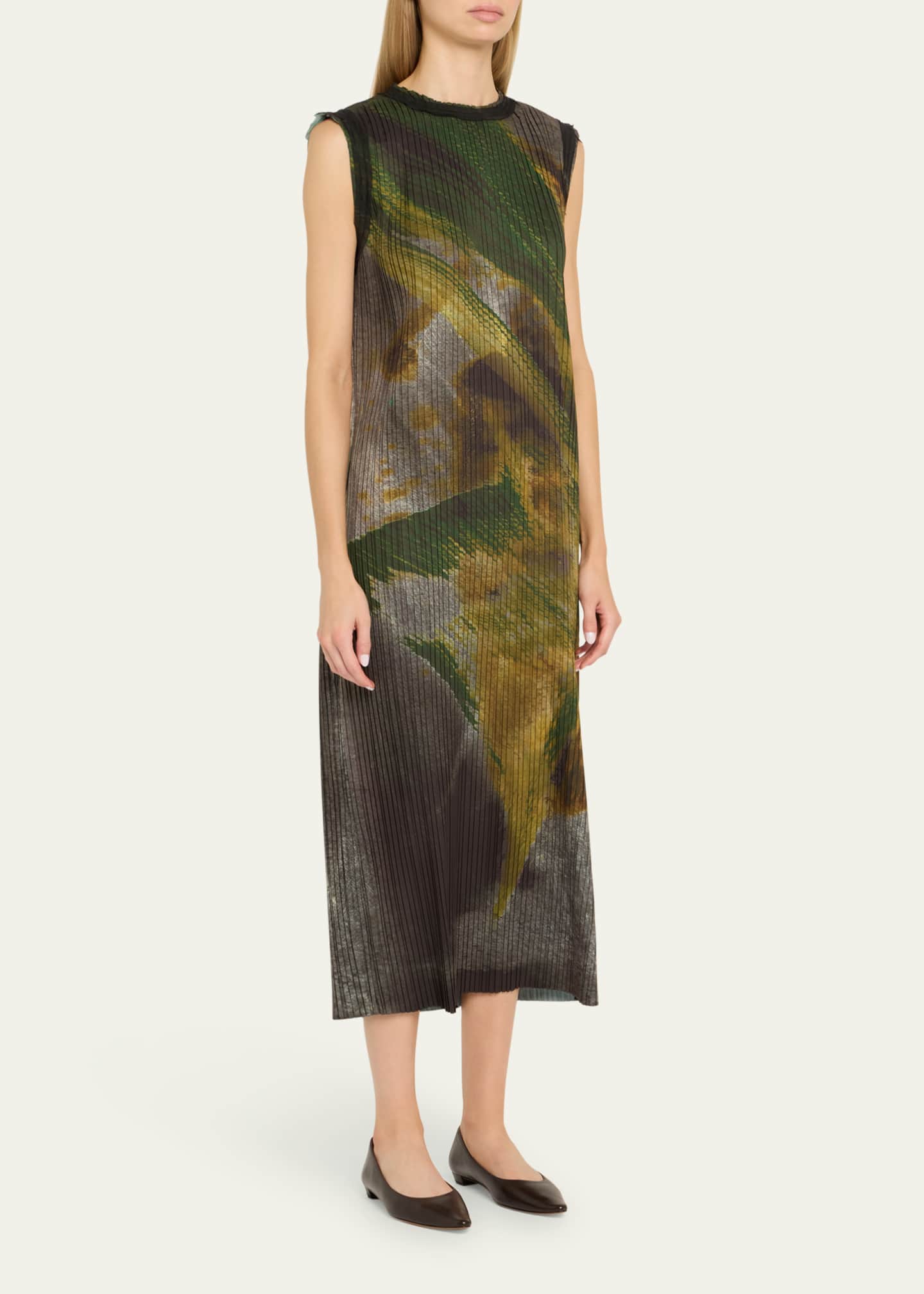 Jason Wu Collection Brushstroke Print Pleated Midi Shift Dress Image 4 of 5