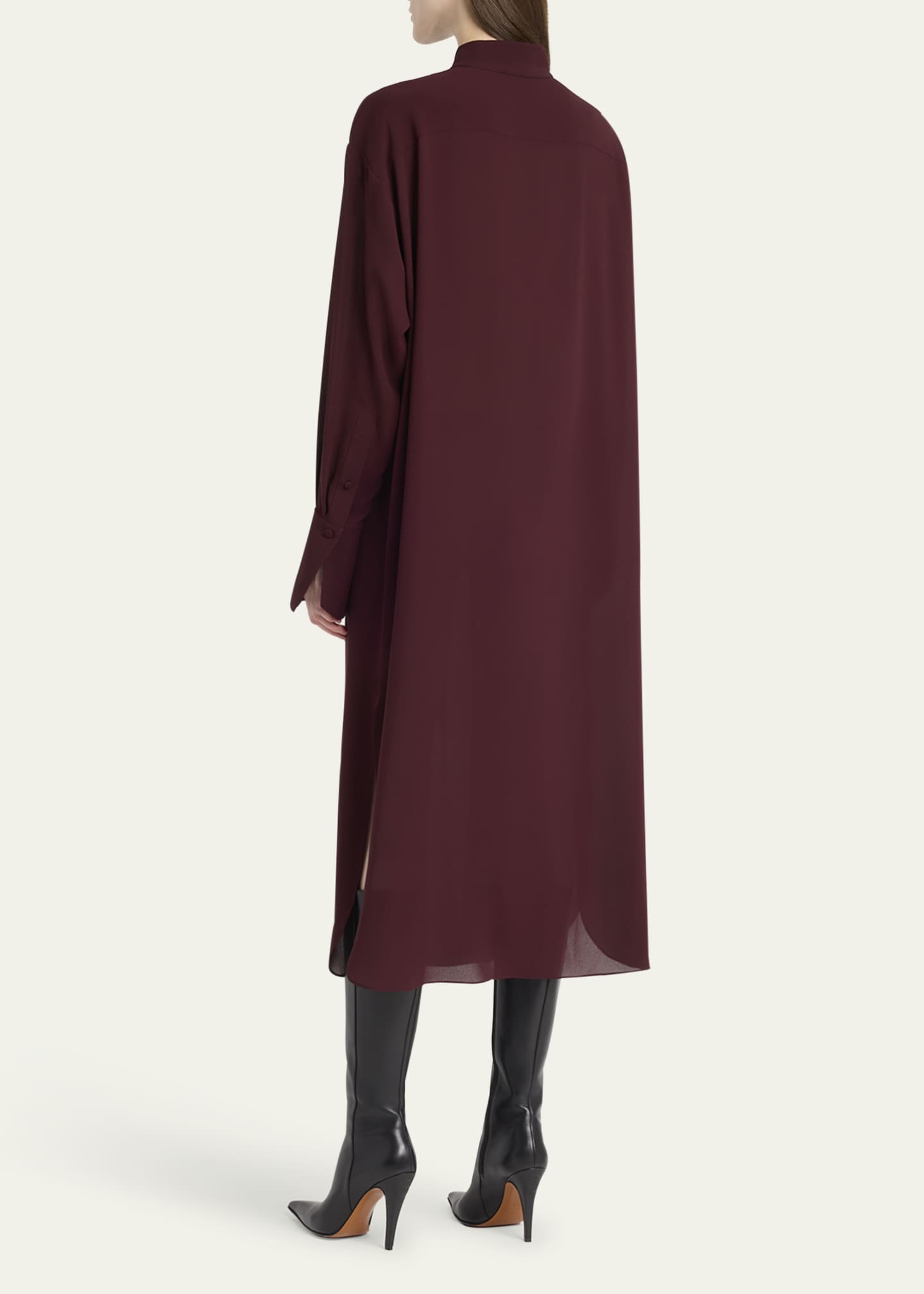 McQueen Long-Sleeve Silk Midi Day Shirtdress Image 3 of 5