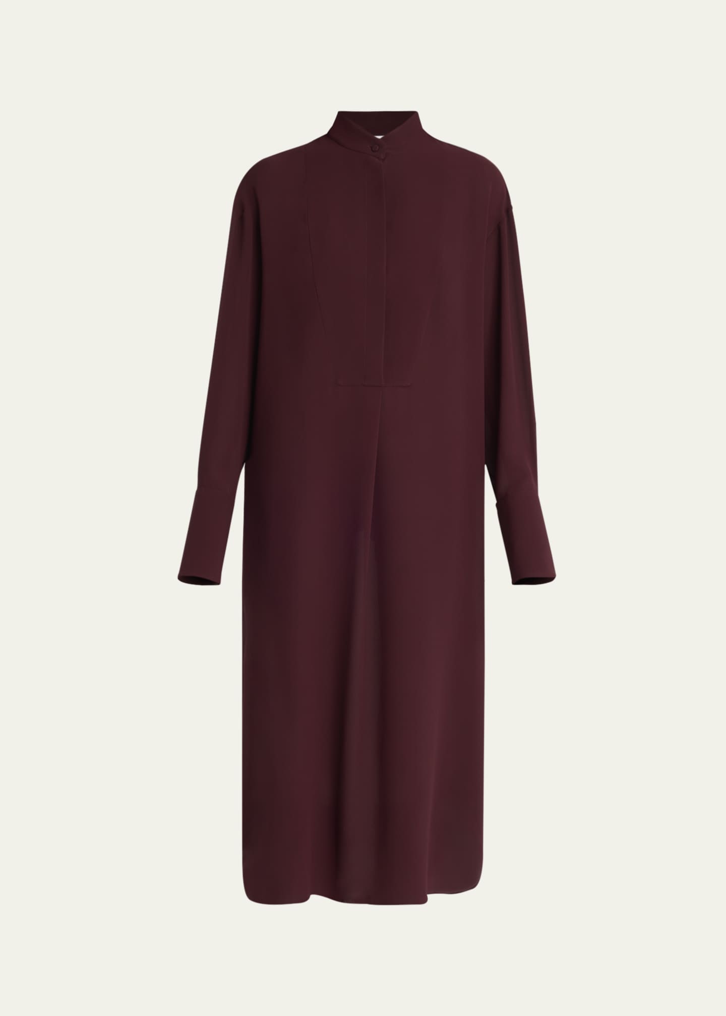 McQueen Long-Sleeve Silk Midi Day Shirtdress Image 1 of 5