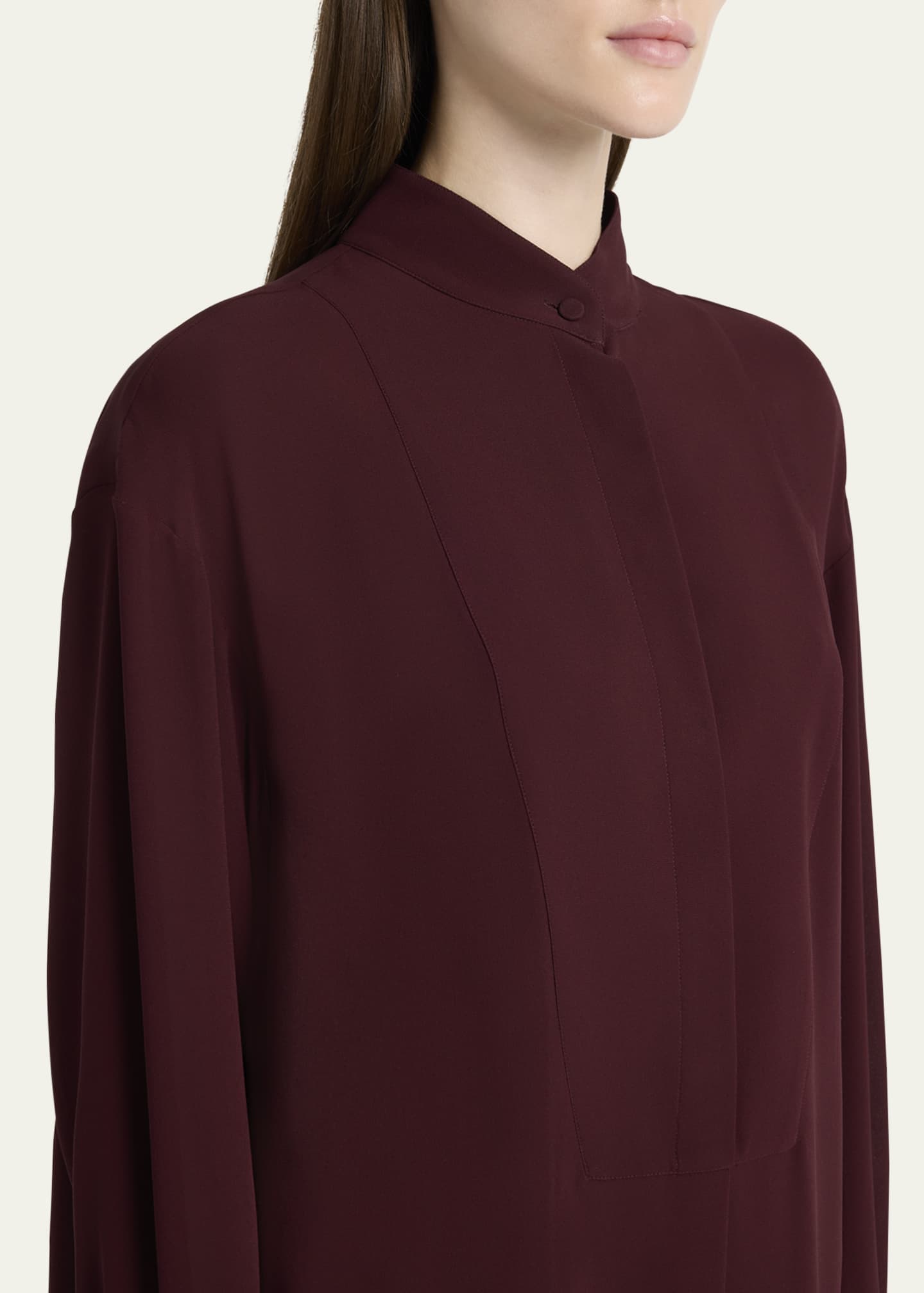 McQueen Long-Sleeve Silk Midi Day Shirtdress Image 5 of 5