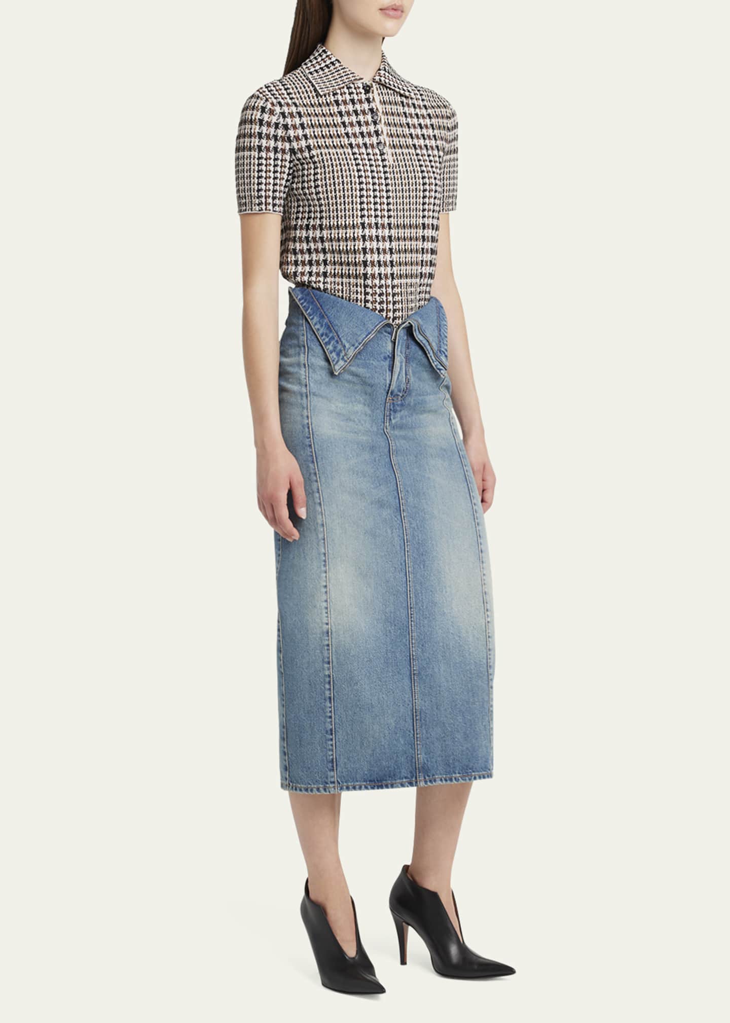 McQueen Foldover-Waist Midi Denim Skirt - Bergdorf Goodman