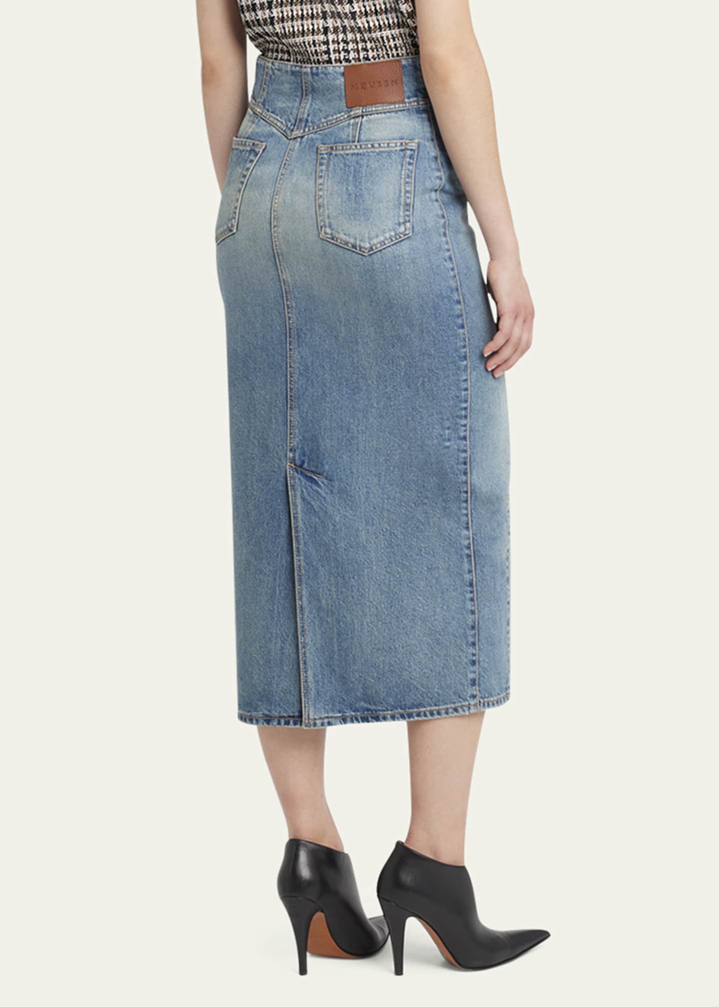 McQueen Foldover-Waist Midi Denim Skirt - Bergdorf Goodman