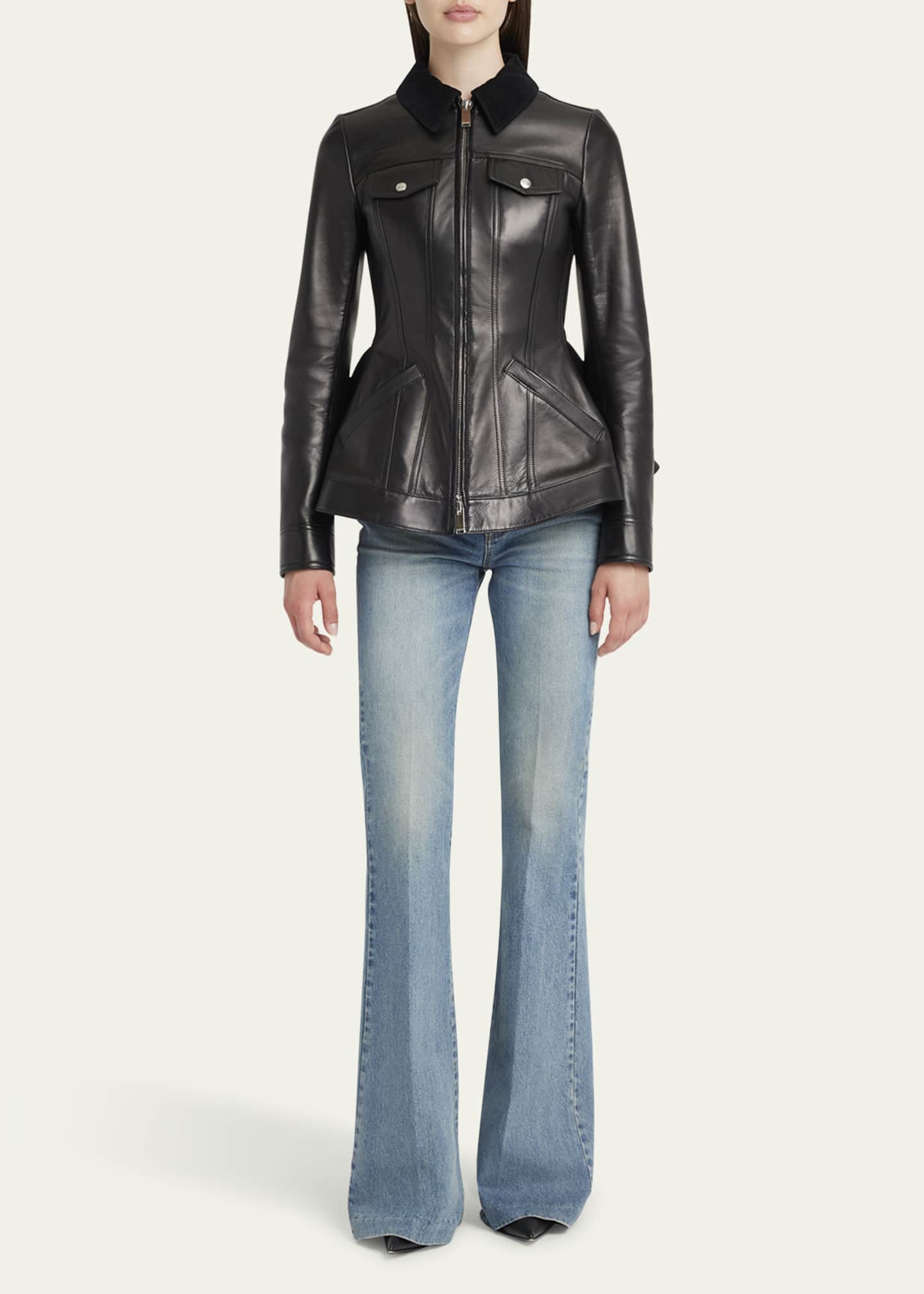 McQueen Leather Bird Peplum Jacket Image 2 of 5