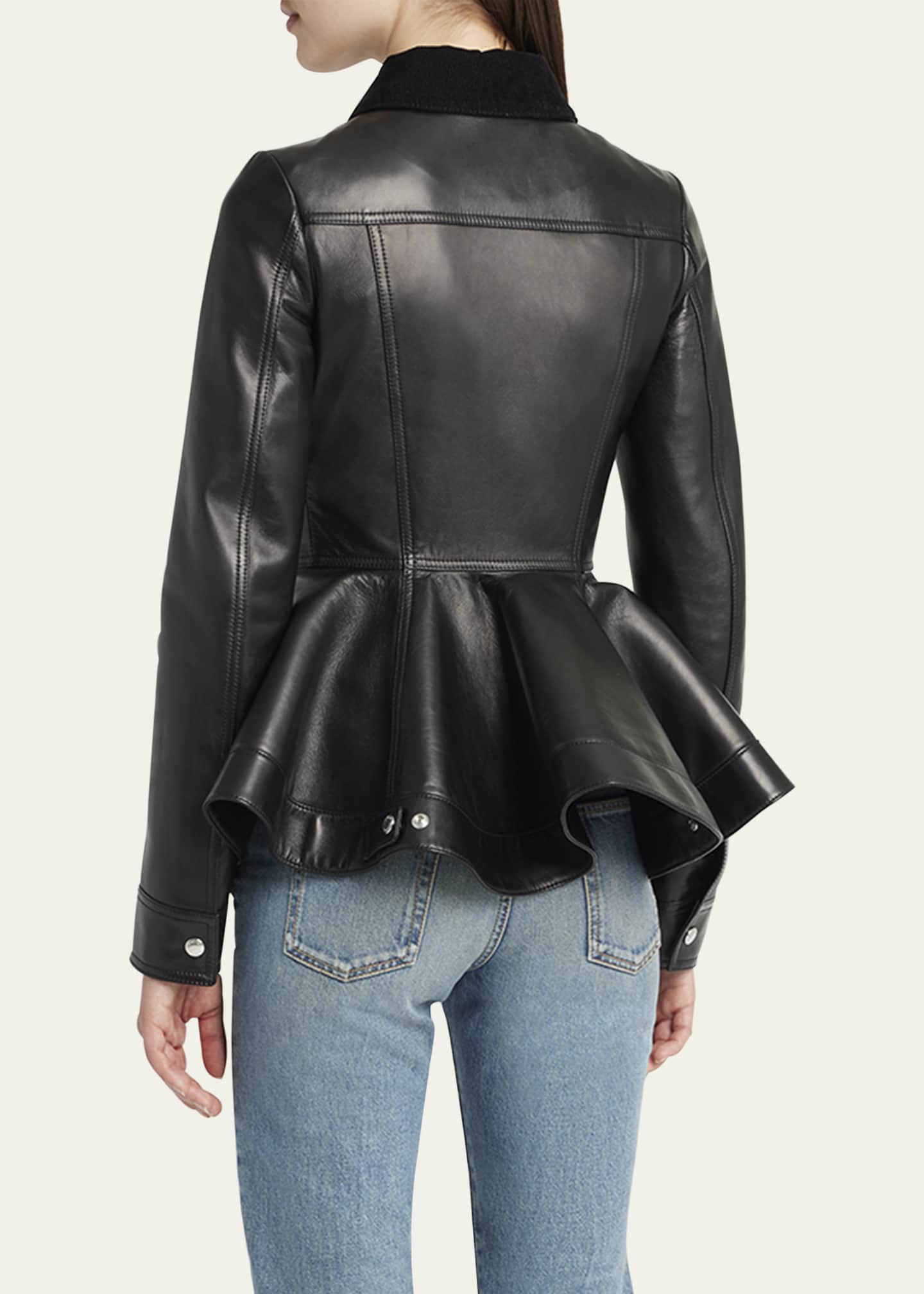 McQueen Leather Bird Peplum Jacket Image 3 of 5