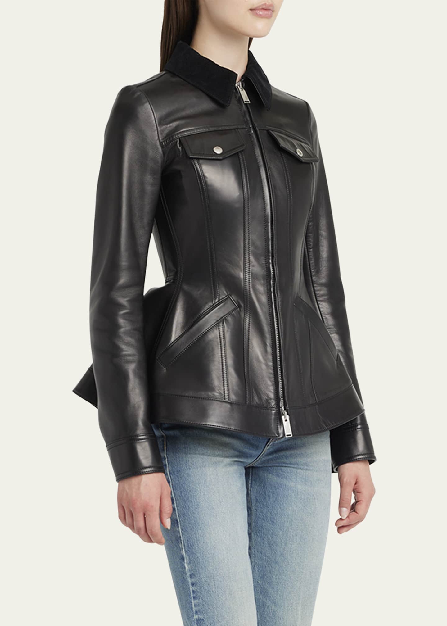 McQueen Leather Bird Peplum Jacket Image 4 of 5