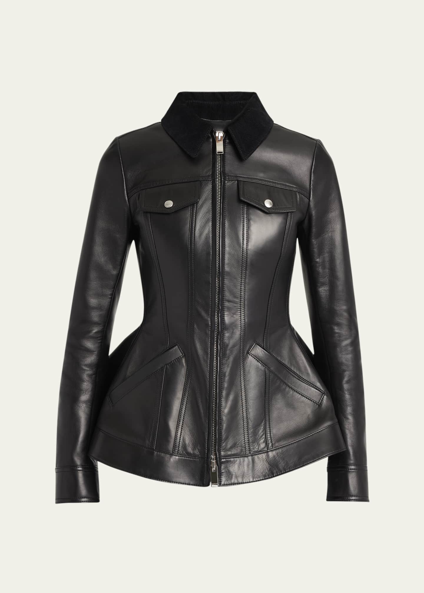 Alexander mcqueen leather peplum jacket shop