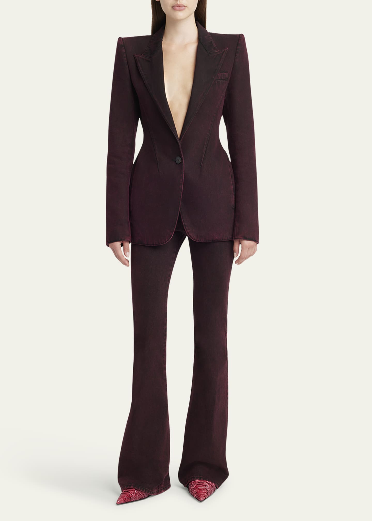 McQueen Low-Rise Red-Wash Denim Flare Trousers Image 2 of 5