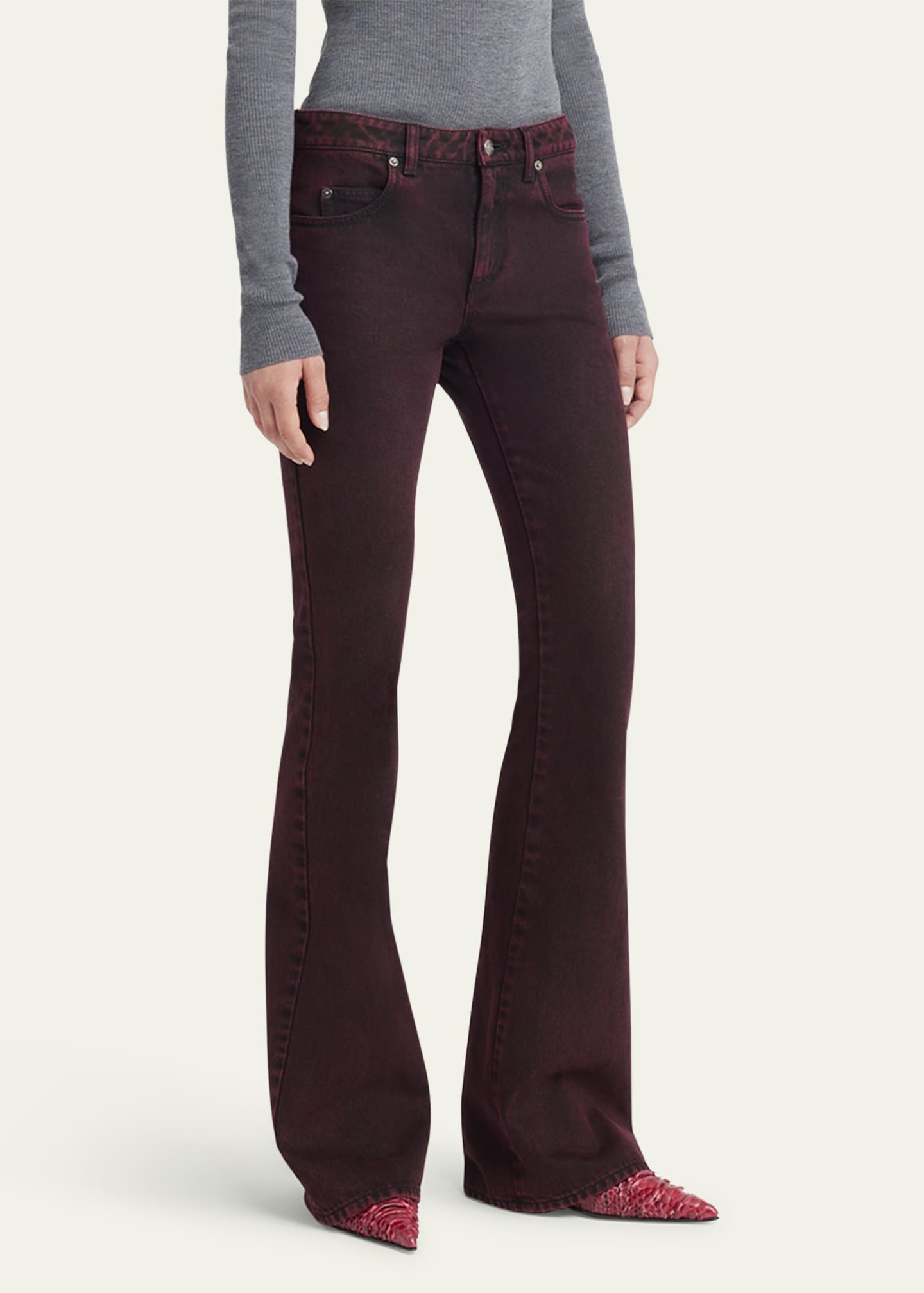 McQueen Low-Rise Red-Wash Denim Flare Trousers Image 4 of 5
