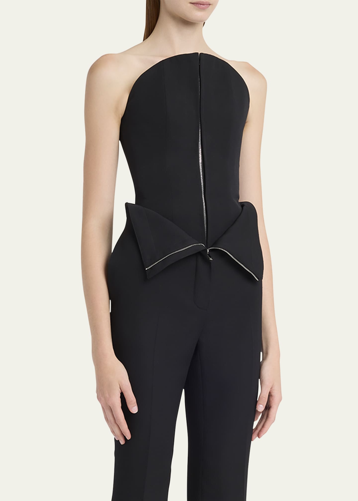 McQueen Curved Strapless Zip-Front Bustier Top Image 4 of 5