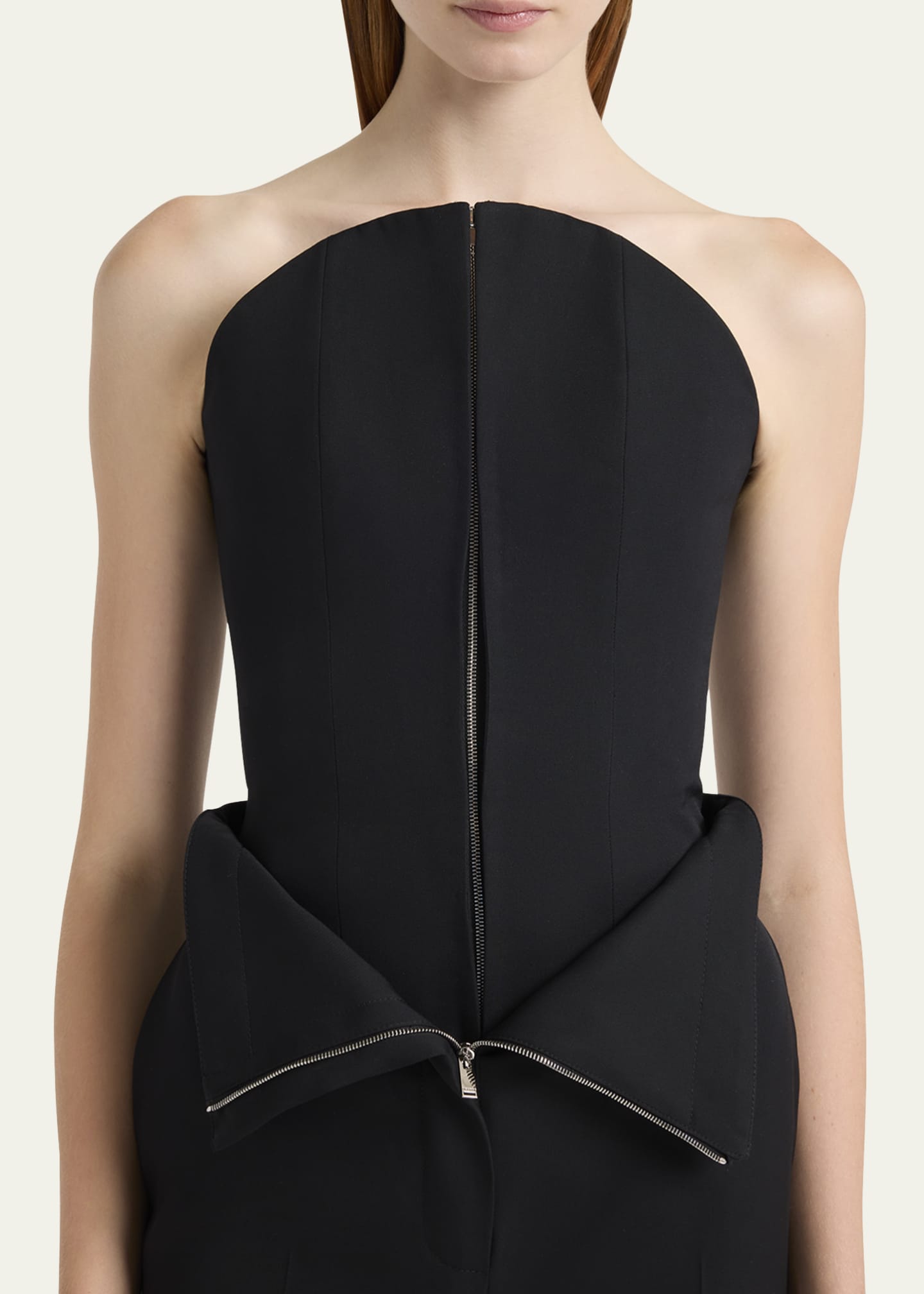 McQueen Curved Strapless Zip-Front Bustier Top Image 5 of 5