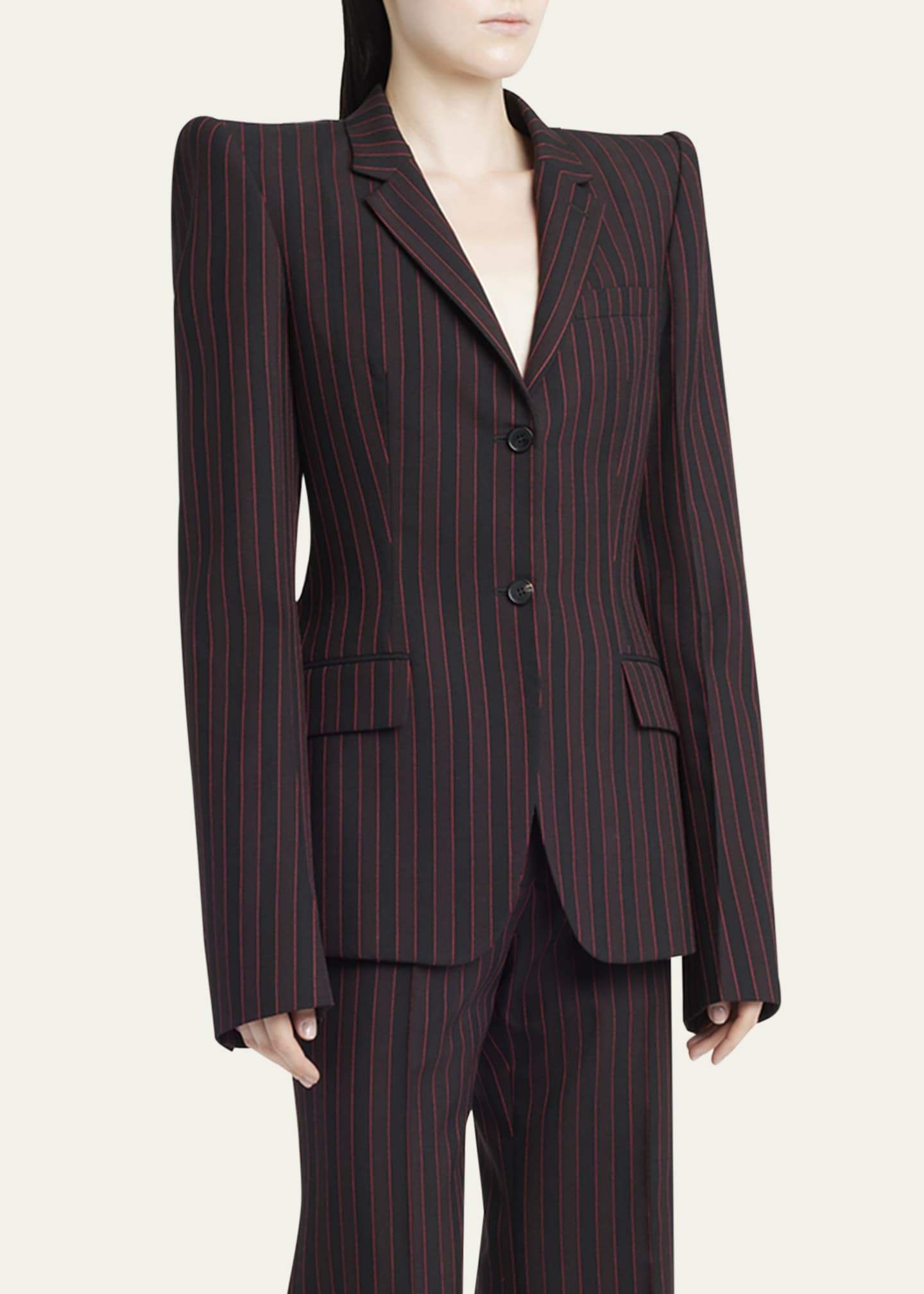 McQueen Striped Single-Breasted Blazer Jacket Image 4 of 5
